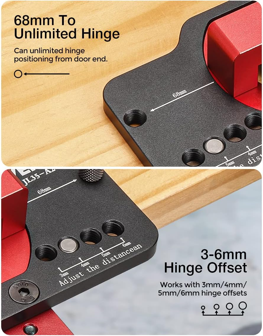 VEIKO 35MM Hinge Boring Hole Drill Guide Locator Jig Clamp Woodworking Tool Kit image number 2