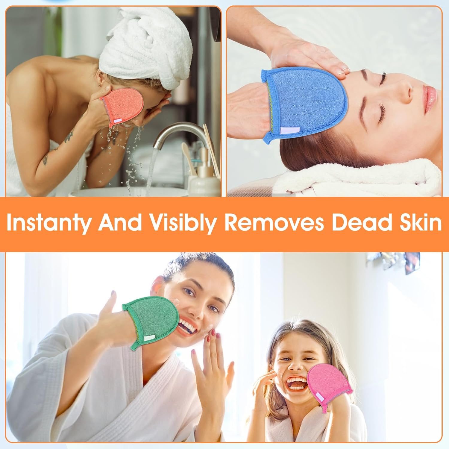 Ptwola 4 Pcs Exfoliating Facial Scrubber Mitt Face Cleanser Wash Mittens Exfoliator Deep Face Cleaning Polishing Gloves Body Skin Dead Dry Remover Pad Tool for Men Women Bath Shower Spa Skincare image number 3