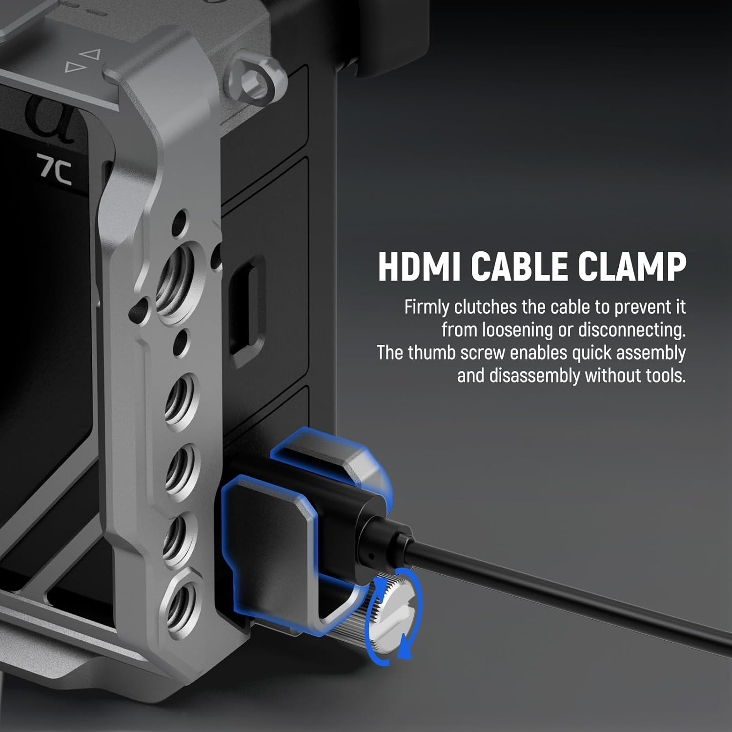 NEEWER A7C II A7CR Camera Cage, Aluminum Video Rig with QR Base Arca Type anti Slip Compatible with Sony DJI RS Gimbal, HDMI Cable Clamp, NATO Rail, Cold Shoe 3/8" ARRI 1/4" Thread, CA050 Silver image number 5