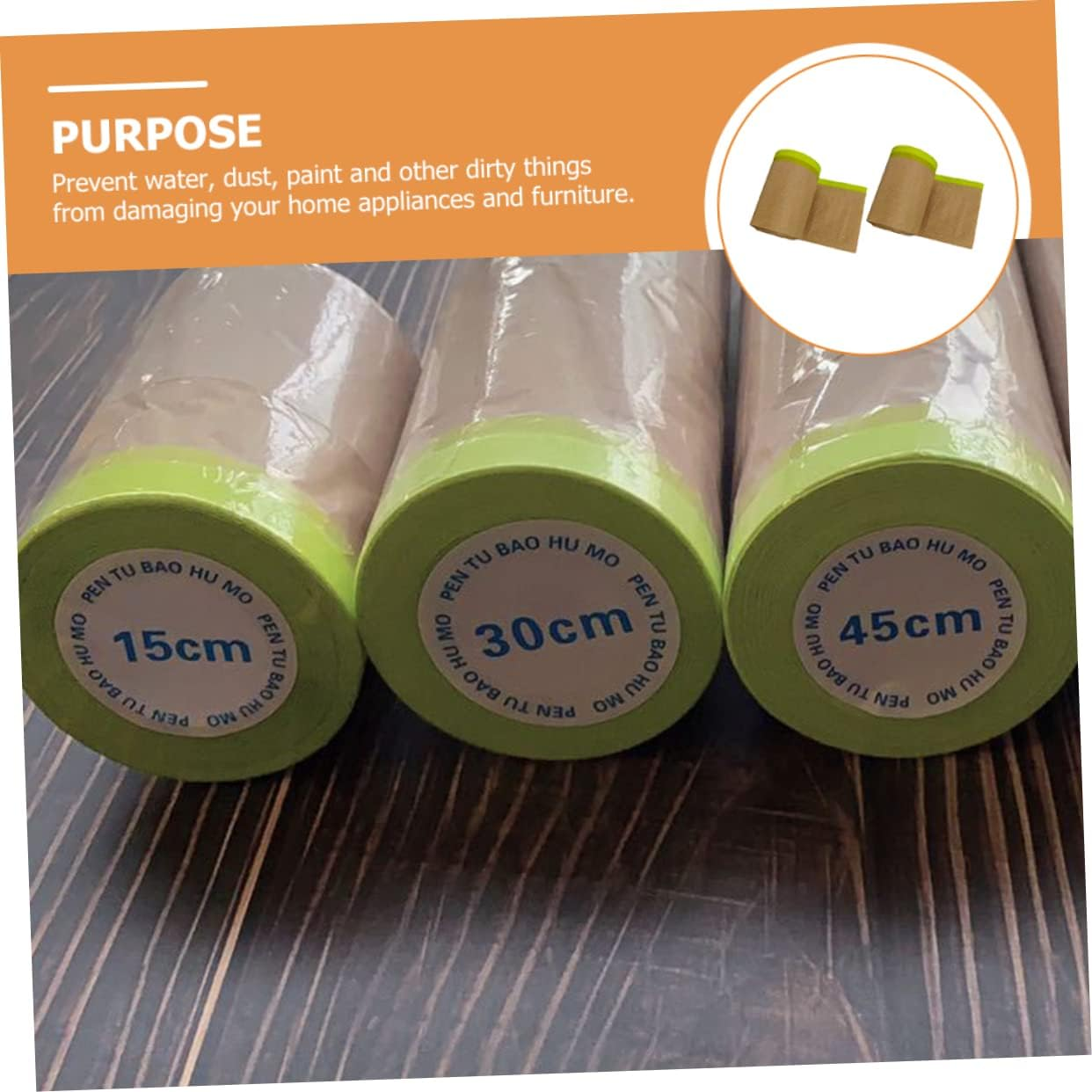 2 Rolls Kraft Masking Film Green Japanese Paper 15 * 11M Heavy Duty Upholstery Shelter Protection Paper Paint Covering Tape for Home Appliances and Furniture image number 3