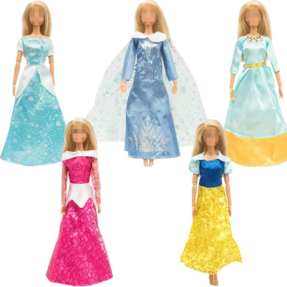 ONEST 30 Pieces Princess Clothes and Accessories for 11.5 Inch Girl Doll Include 10 Pieces Princess Dresses, 10 Pairs Shoes and 10 Pieces Necklaces - Litter Girls Gift image number 3