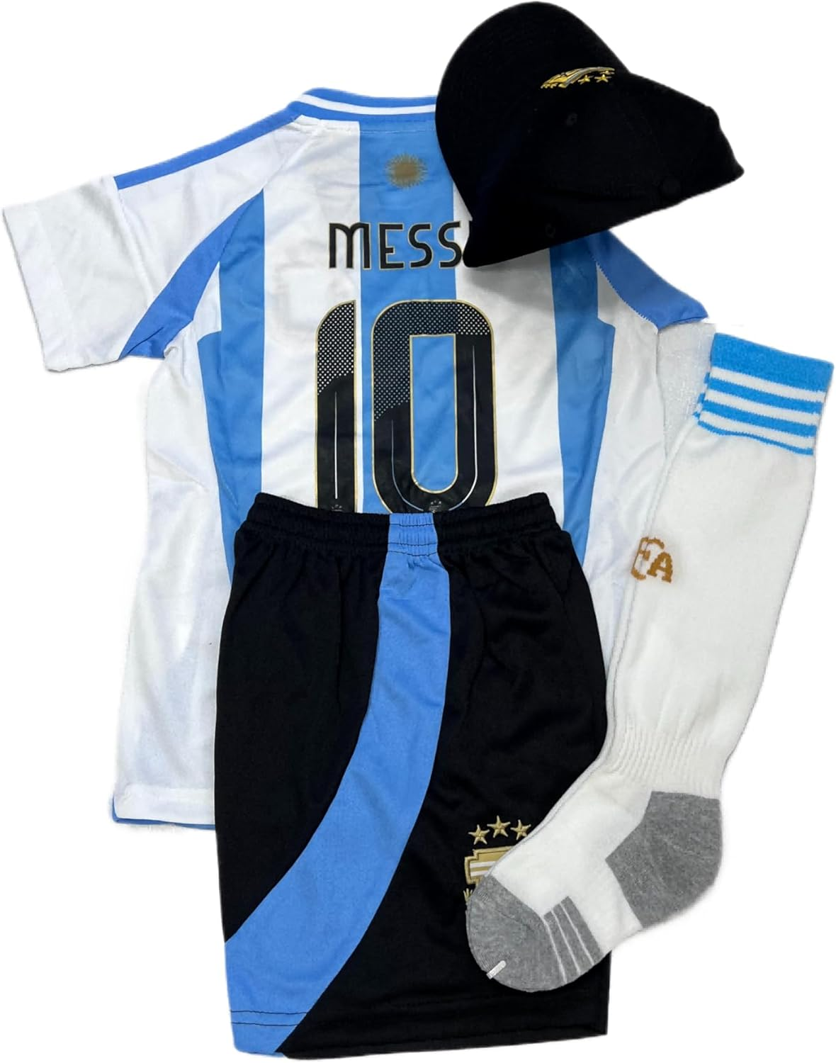 New Kids and Adult #10 Blue White Argentina Home Soccer Jersey + Cap + Socks image number 2