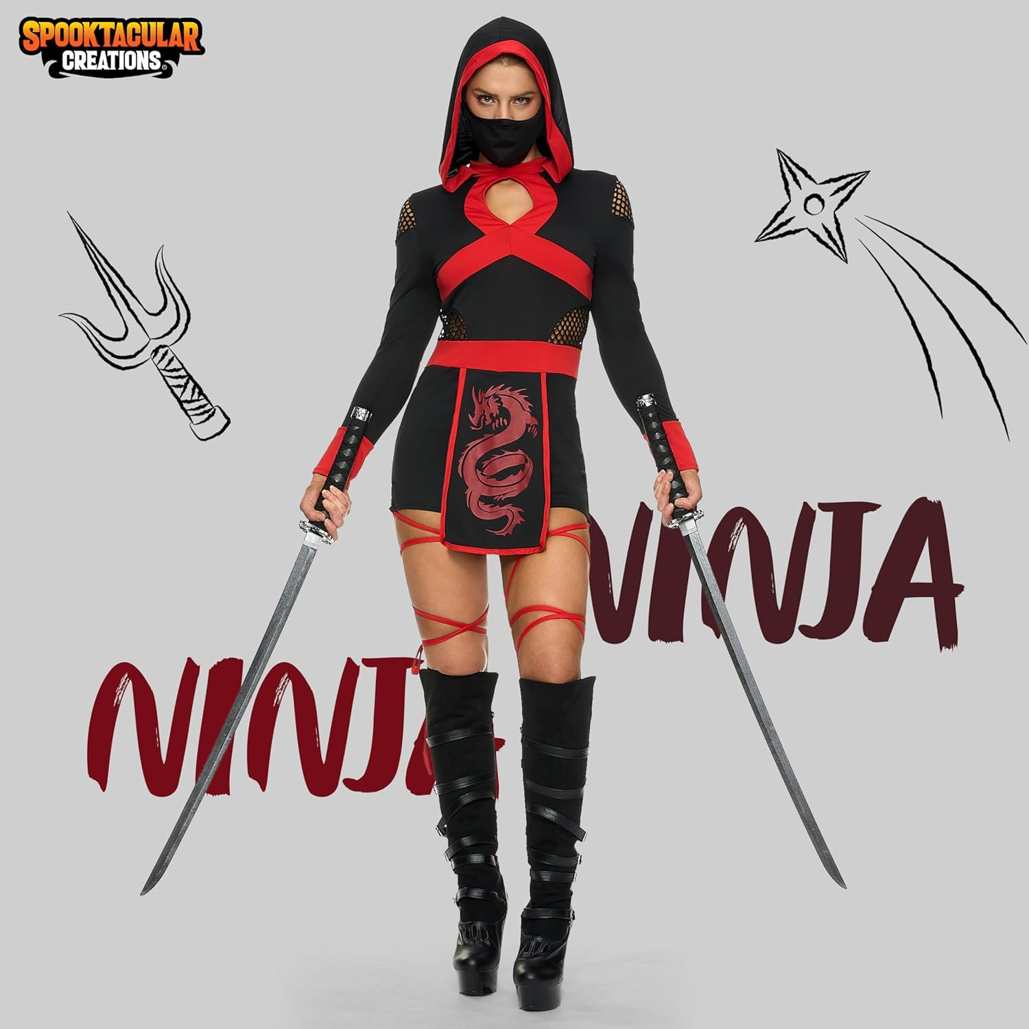 Spooktacular Creations Ninja Costume Women, Halloween Ninja Costume Adult with Mask for Halloween Dress up Party Cosplay image number 1