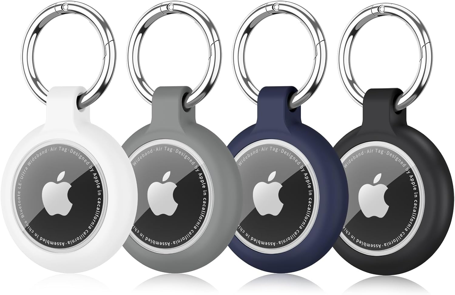 【4 Pack】 for Airtag Holder with Keychain, Upgrade Waterproof Silicone Airtags Key Ring Protective Case Cover Compatible for Apple Air Tag GPS Item Finders Accessories