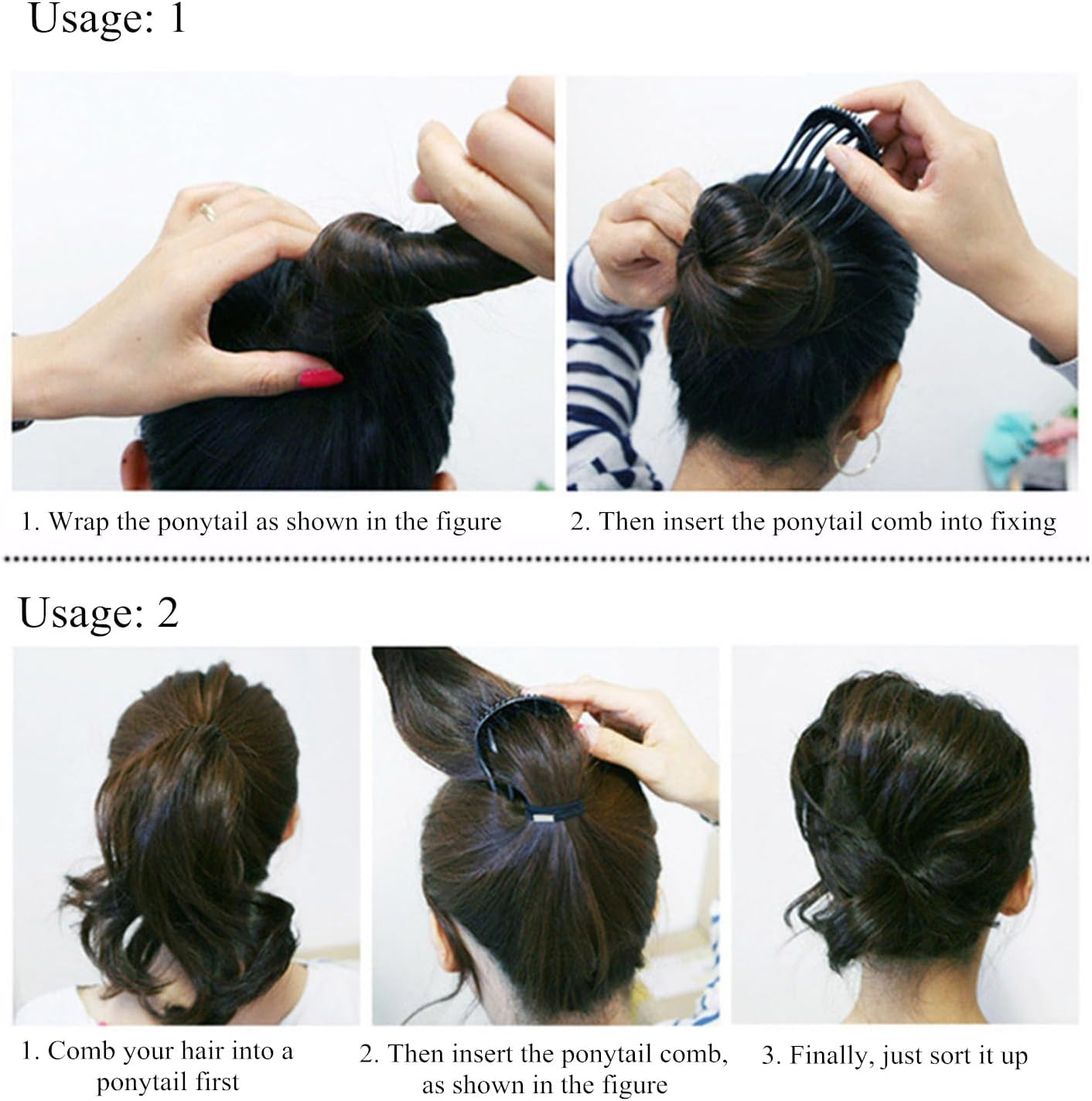 Hair Comb Pack of 2 Plastic Side Hair Twist Comb French Twist Comb Hair Clips with Teeth for Hair Styling Accessories for Women and Girls (Black & Brown)