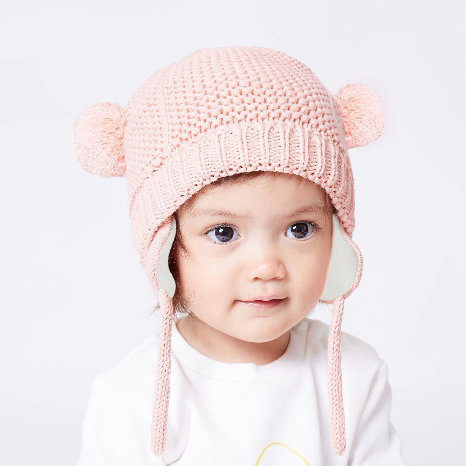 Baby Toddler Winter Beanie, Sets of Boys Girls Earflap Hat with Warm Gloves,Cute Bear Infant Knit Caps, Soft Warm Fleece Lind Knit Cap for Baby 1-4 Years image number 6