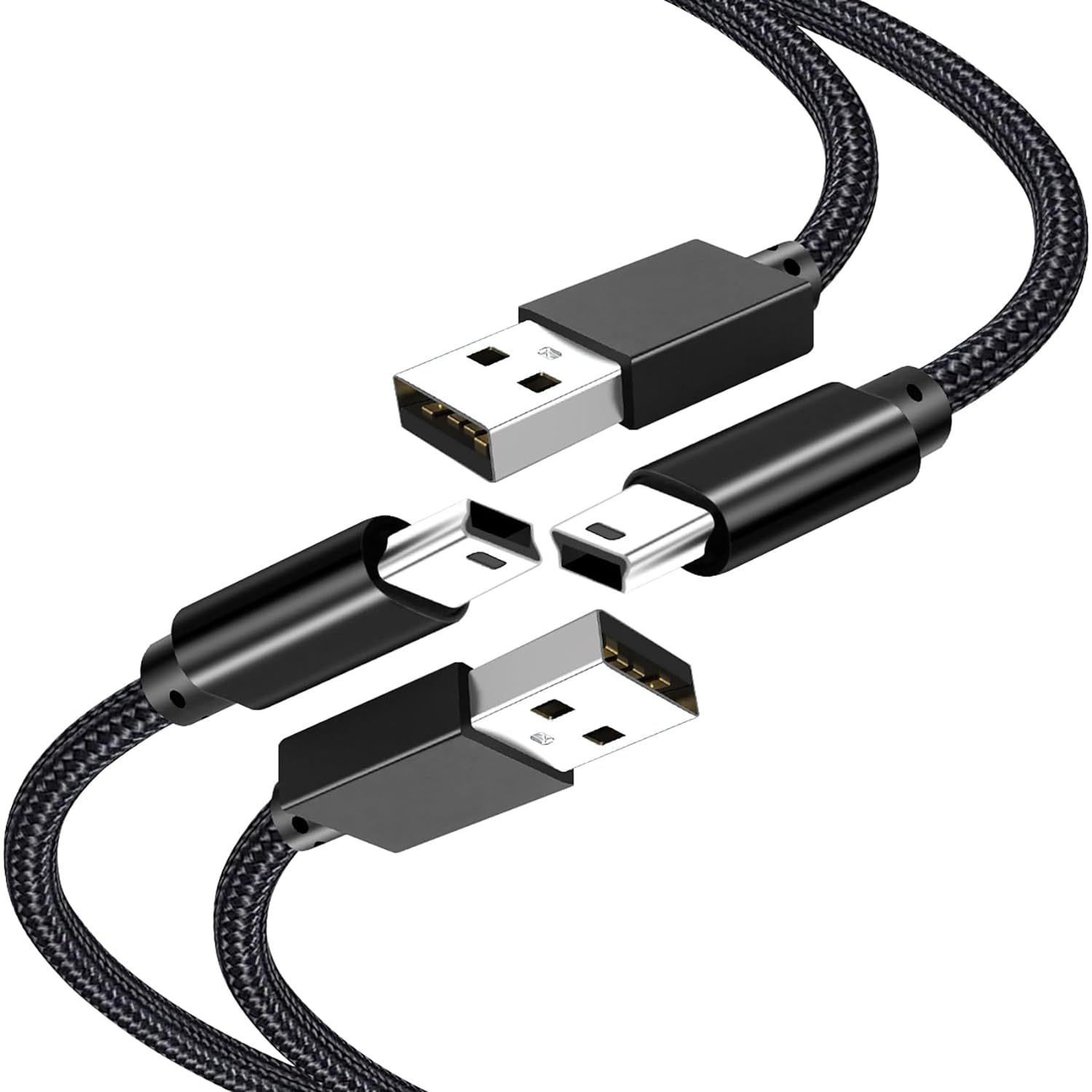 Tunghey 2Pack Mini USB Cable, USB 2.0 Type a to Mini B Cable Nylon Braided Charging Cord Compatible with Hero 3+, PS3 Controller, MP3 Player, Digital Camera, GPS (3M)