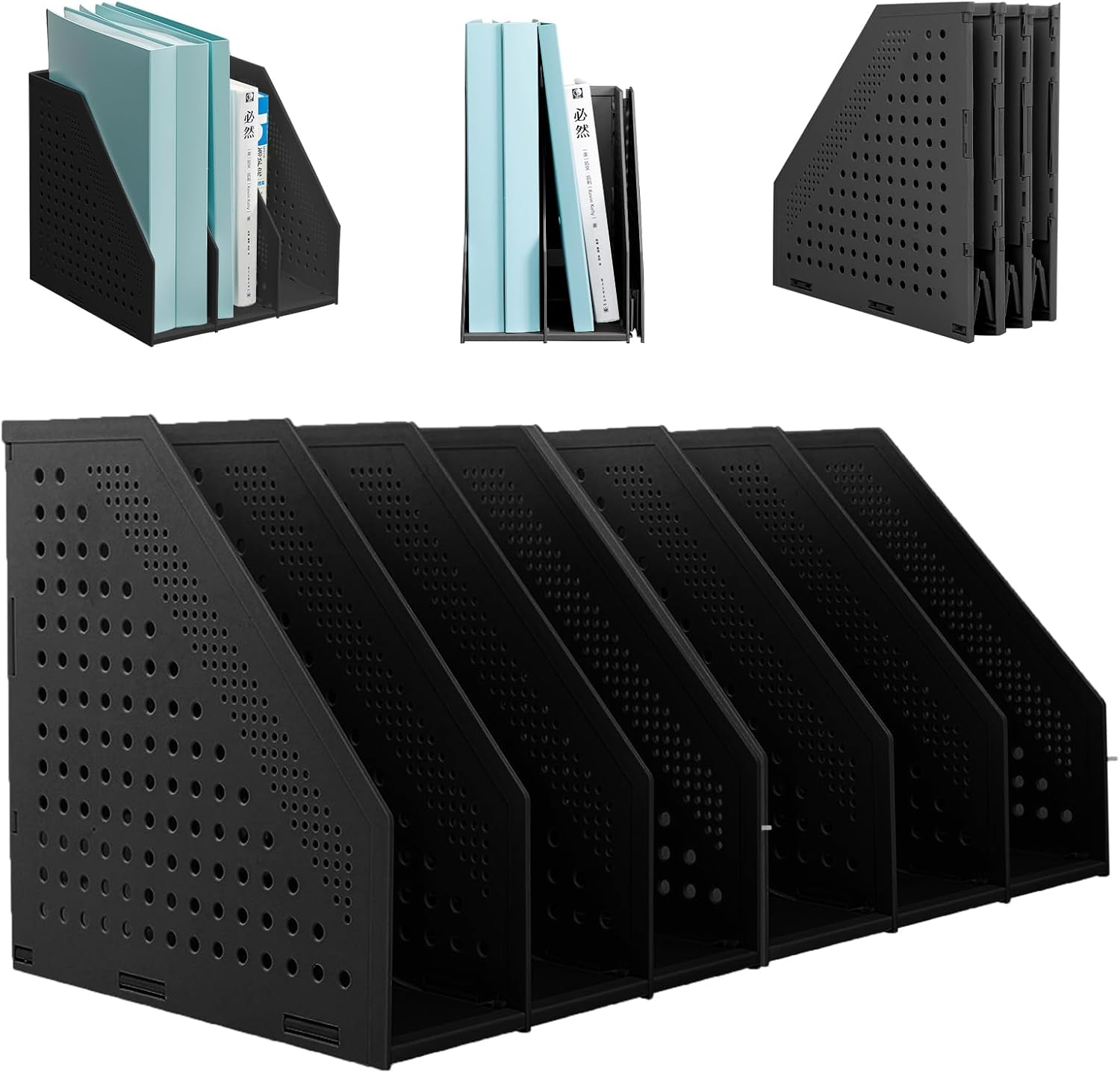 SAYEEC Collapsible Plastic Magazine File Holder Vertical Binder Storage Organizer for Desk Sturdy Upright Desktop Magazine Organizer Folder Rack for Office School Home (2, 2Pcs Gray (3 Compartments))