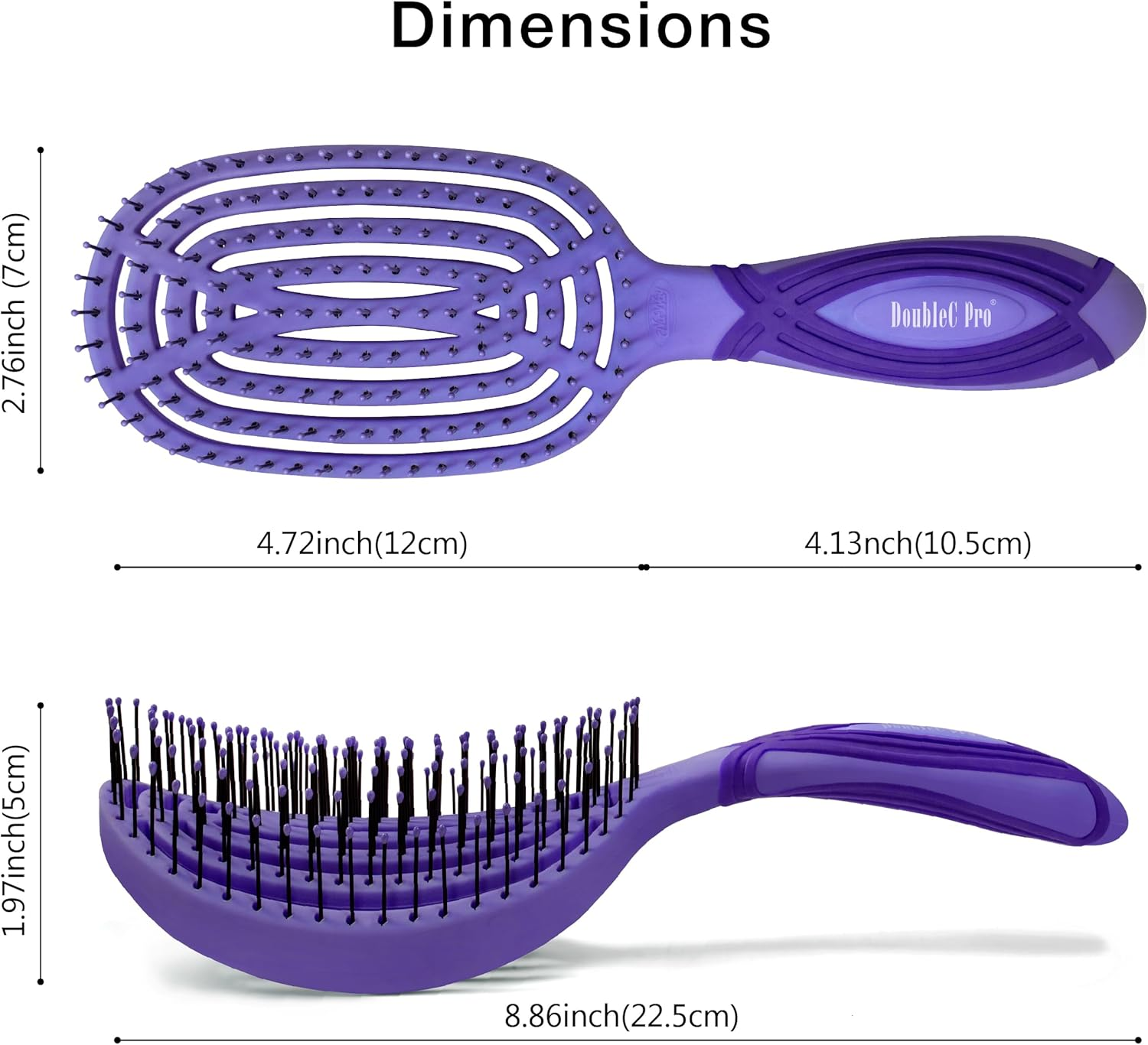 Nuway 4HAIR Doublec PRO U.S. Patented Double Curved Detangling Brush Is Hair Dryer Safe (Hyacinth) - Black image number 2