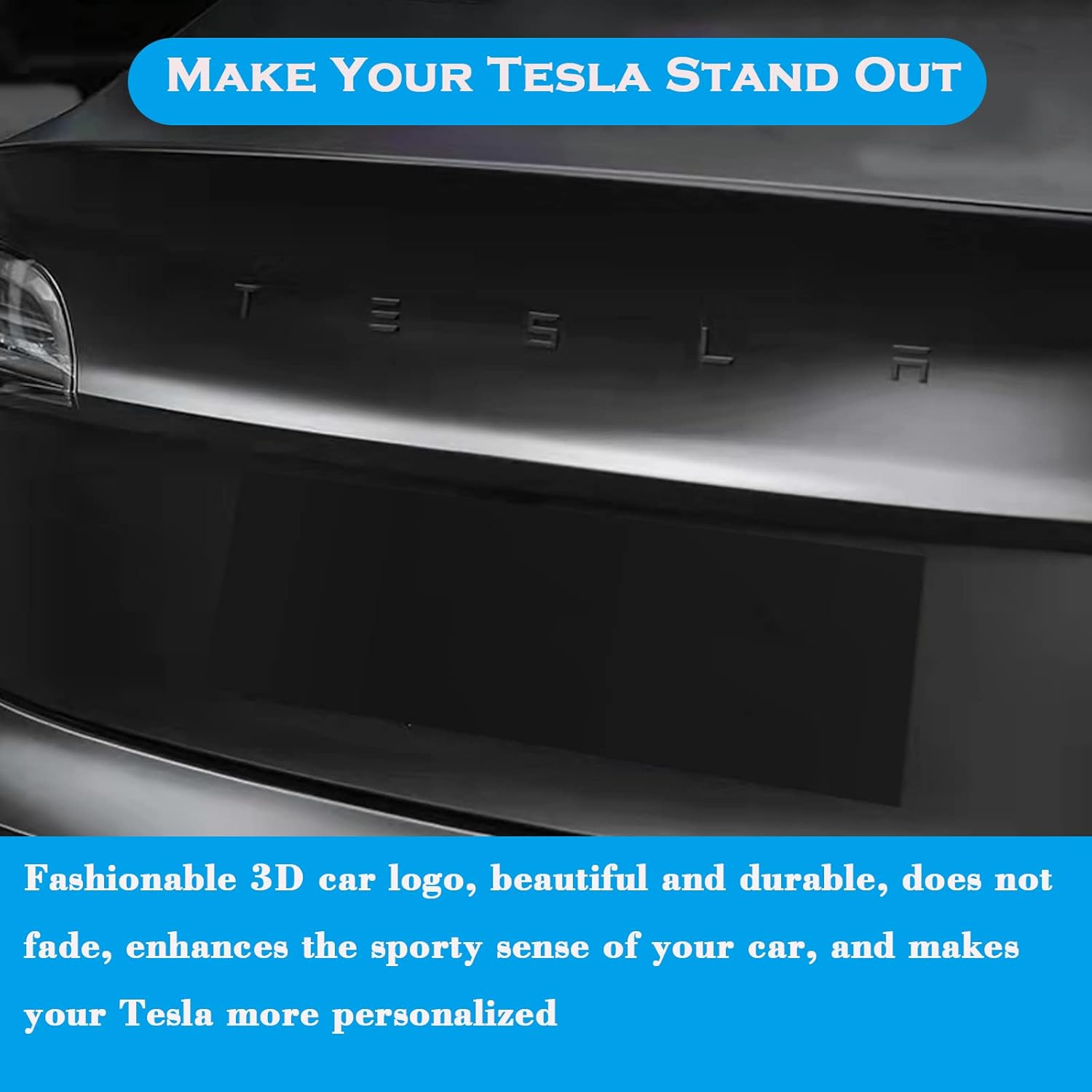 YHCDSEA 3D Raised for Tesla Tailgate Insert Letters Emblems ABS Material Compatible with Tesla Model 3 Y S X Series Accessories (Matt Black) image number 5