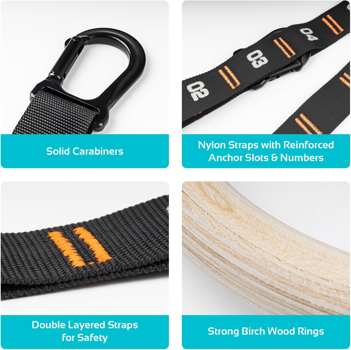 Vulken Wooden Gymnastic Rings with Adjustable Numbered Straps. 1.1'' Olympic Rings for Core Workout, Crossfit, and Bodyweight Training. Home Gym Rings 1600Lbs with Workout Handles image number 5