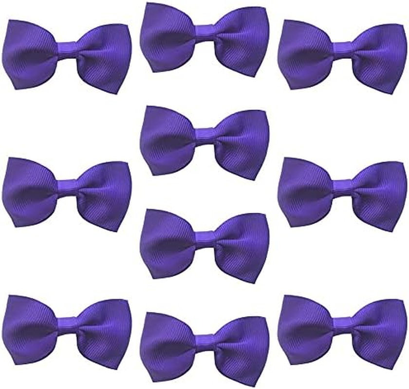 Purple Hair Bows Clips Slides Grips 2.7" Inch Soft Ribbon Small Straight School Hairbows for Girls 10Pcs image number 3