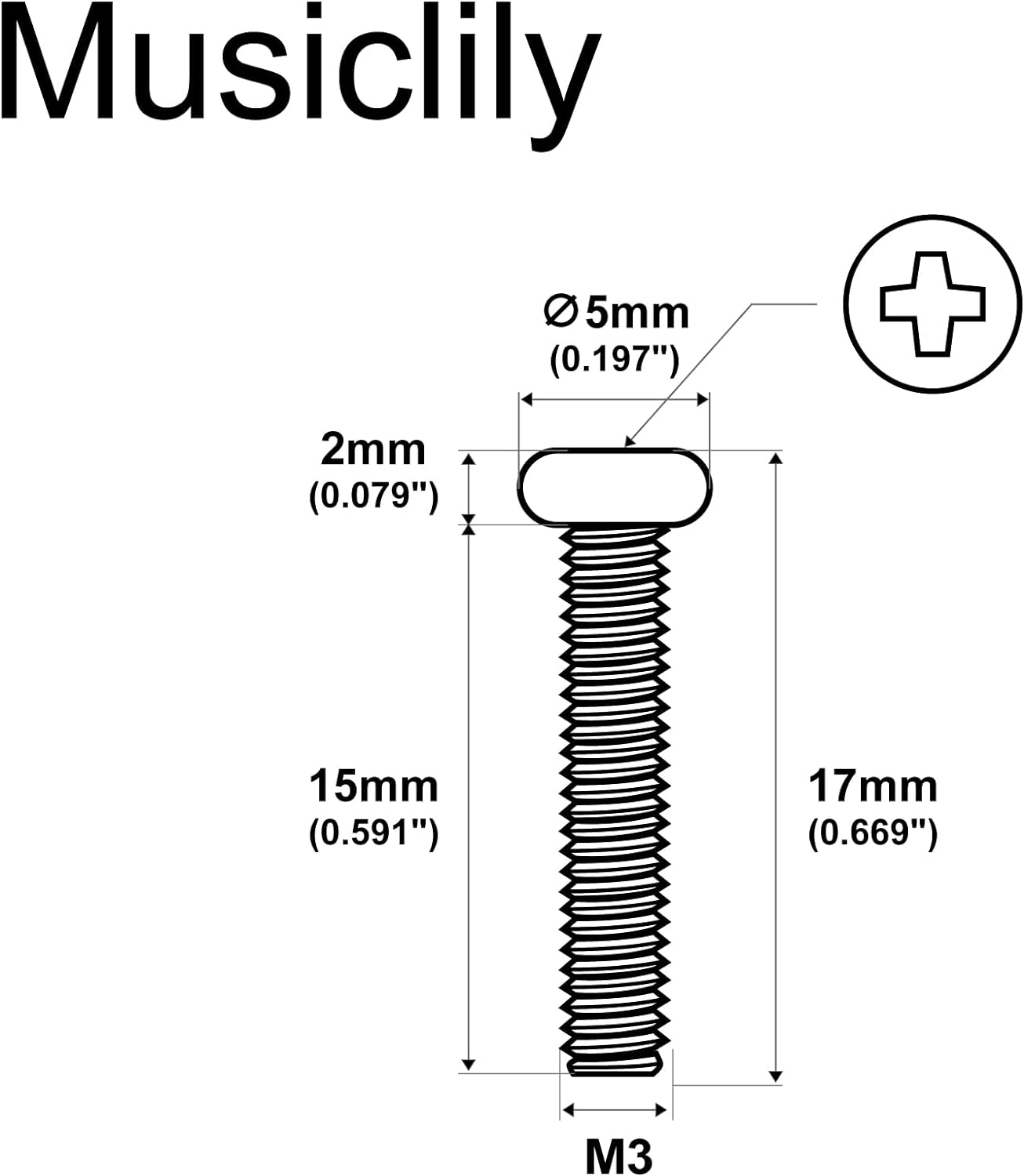 Musiclily Basic 2.8X17Mm Metal Metric Thread Single Coil Pickup Mounting Screws for Strat Stratocaster/Tele Telecaster Electric Guitar, Gold(Set of 20) image number 2