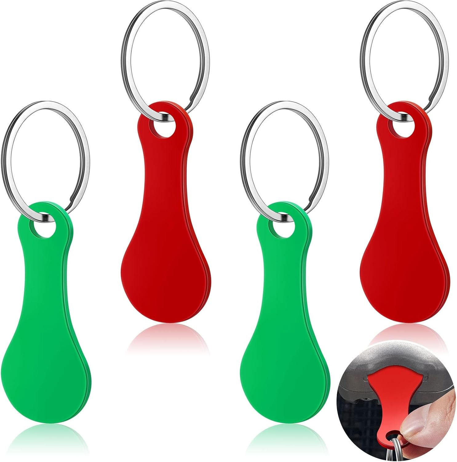 Shimeyao 4 Pcs Portable Aluminum Alloy Key Ring Shopping Cart Trolley Tokens Quarter Keychains Gift for Men Women Christmas