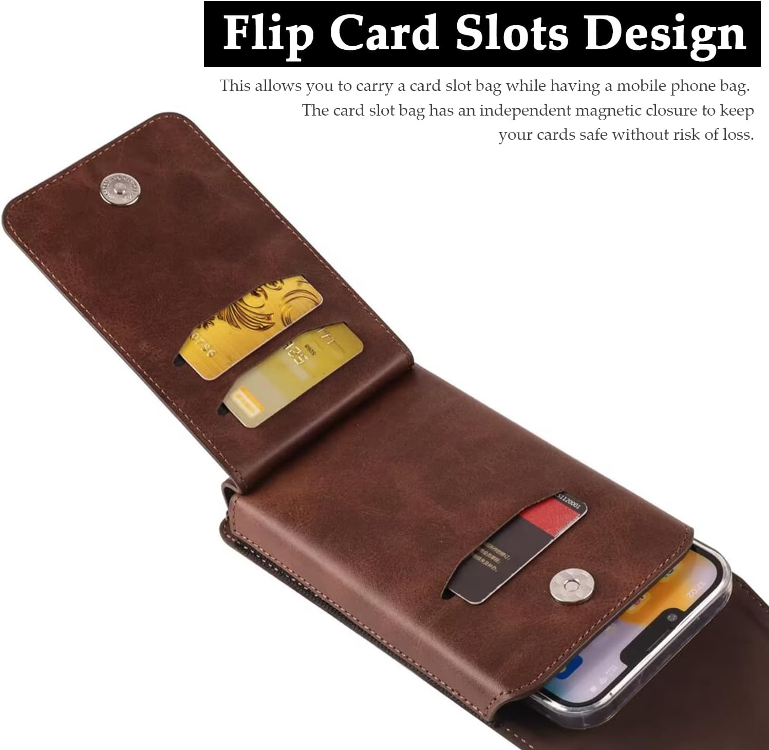 Cell Phone Pouch Leather Belt Holster Case Compatible with Samsung Galaxy S25/S24/S23/S22/S21/S20 Ultra, Cell Phone Belt Holder with Clip & Card Slots for Men Women Pouch Phone Sleeve Waist Bag, Brown image number 6