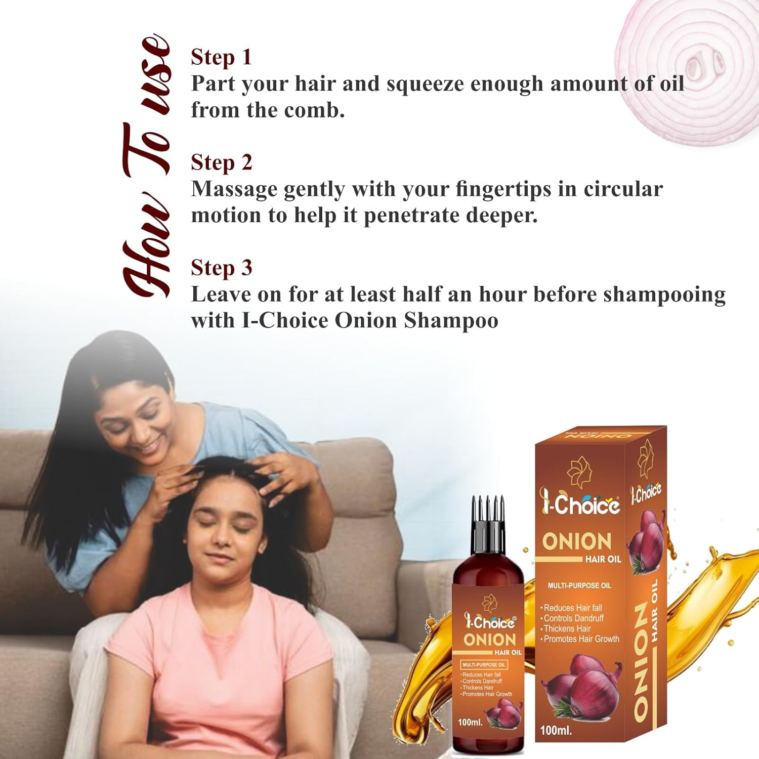 I-CHOICE Onion Black Seed Hair Oil - Controls Hair Fall - No Mineral Oil, Silicones & Synthetic Fragrance Hair Oil (100 Ml)