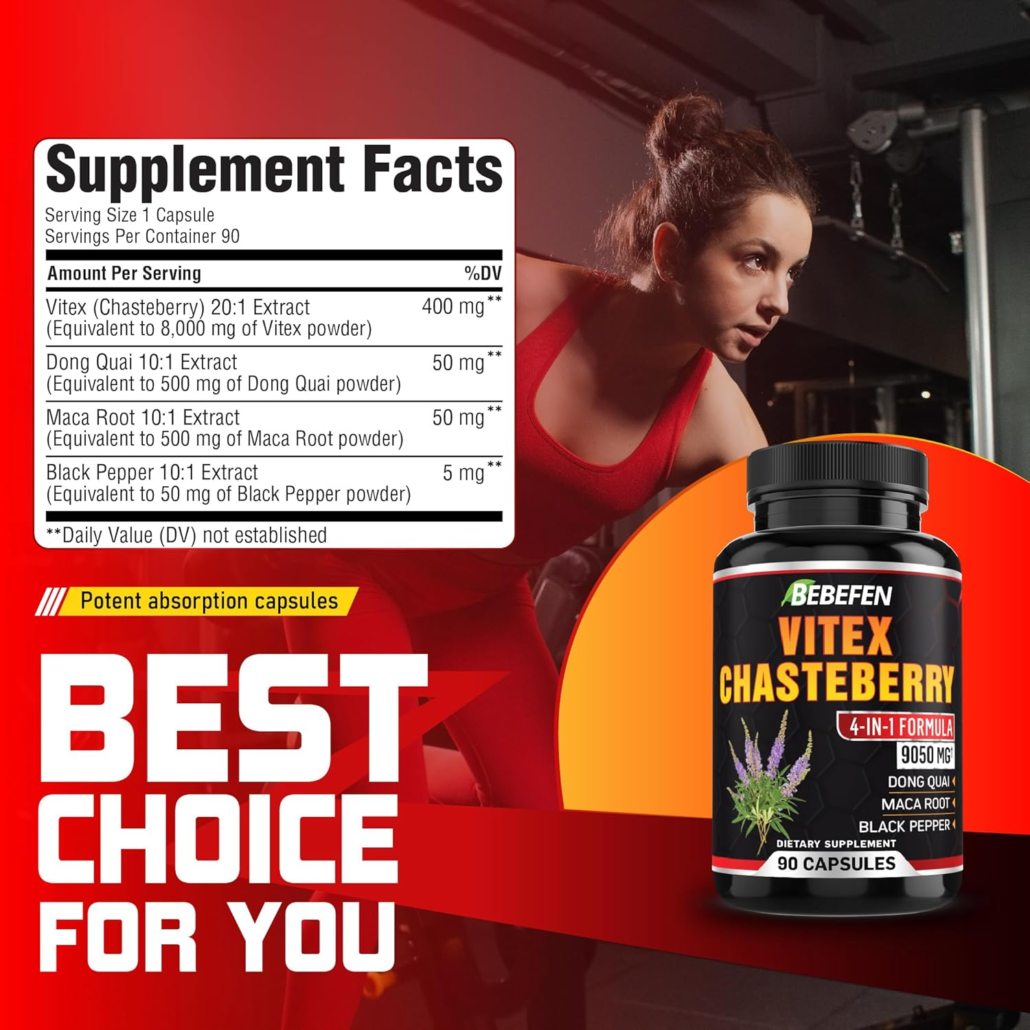 9050Mg Vitex Supplement for Women - Menopause Support, Energy Production, Skin & Women'S Health - Dong Quai, Maca & Black Pepper - 3-Month Supply image number 3