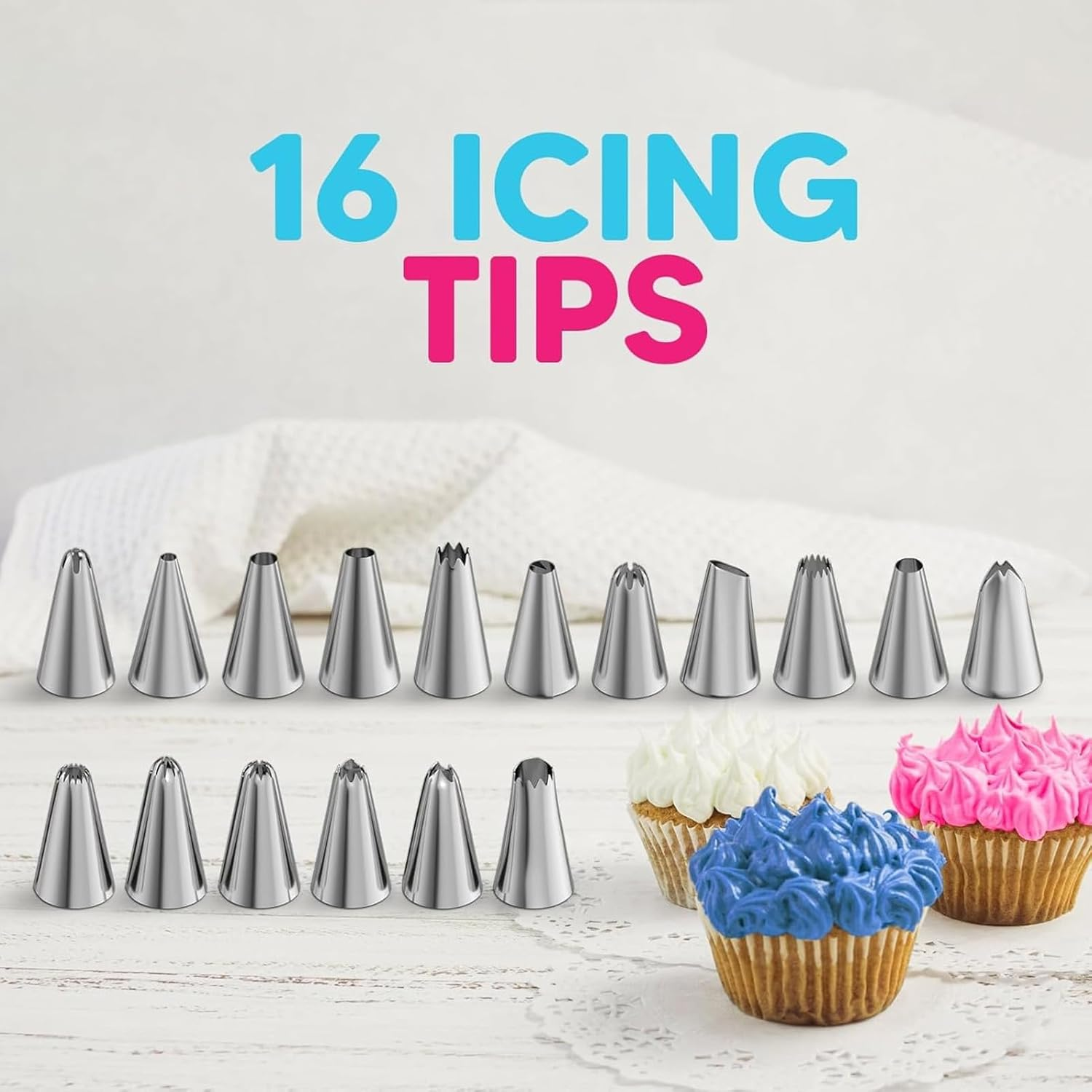 Piping Bags and Nozzles Set of 124 Pcs 100 anti Burst Piping Bags, Cake Decorating Kit with 16 Piping Tips, 1 Pastry Bags, 3 Cake Scrapers, 2 Couplers, and 2 Icing Bags Ties for Decorating Cakes image number 2