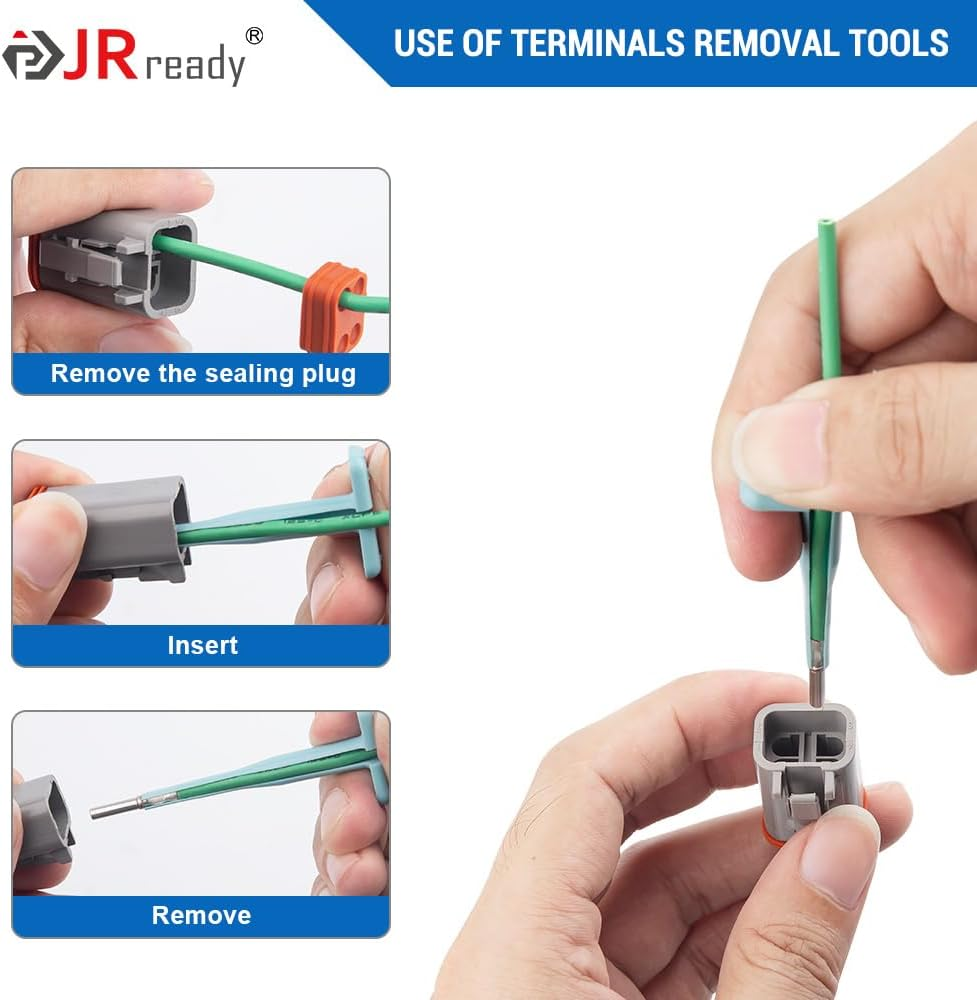 Jrready ST5269-02 Terminal Removal Tool Kit for Deutsch DT Series, 0411-310-1605 Deutsch Connector Tools, Solid Stamped Contacts Pin Extractor Tool Set 2PCS image number 4
