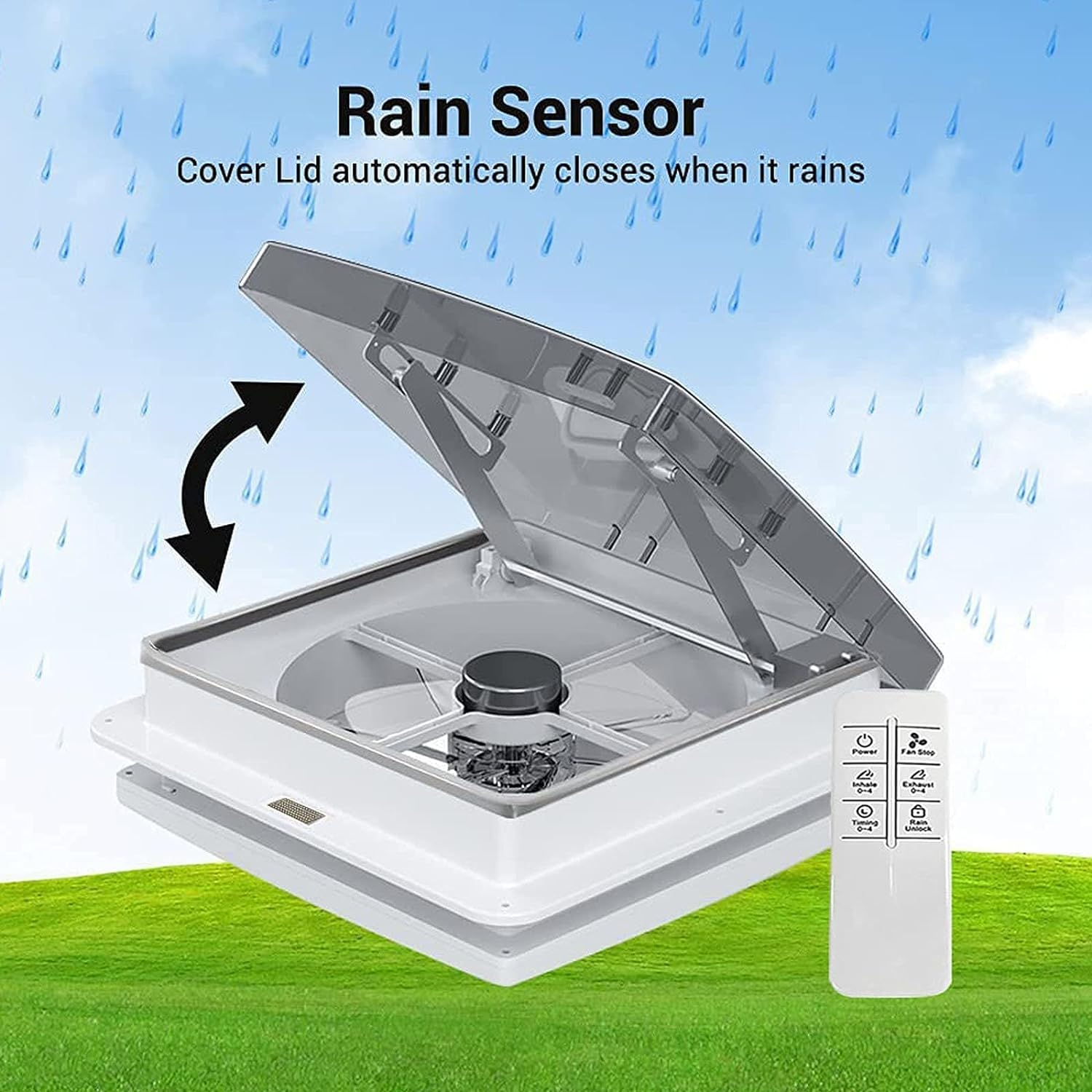 Large Air Flow RV Roof Vent Fan with Brushless DC Motor, Ultra Low-Noise Low-Power Energy-Saving Reversible Exhaust Fan for Motorhome Ventilation, with Remote and Intelligent Rain Sensor image number 4
