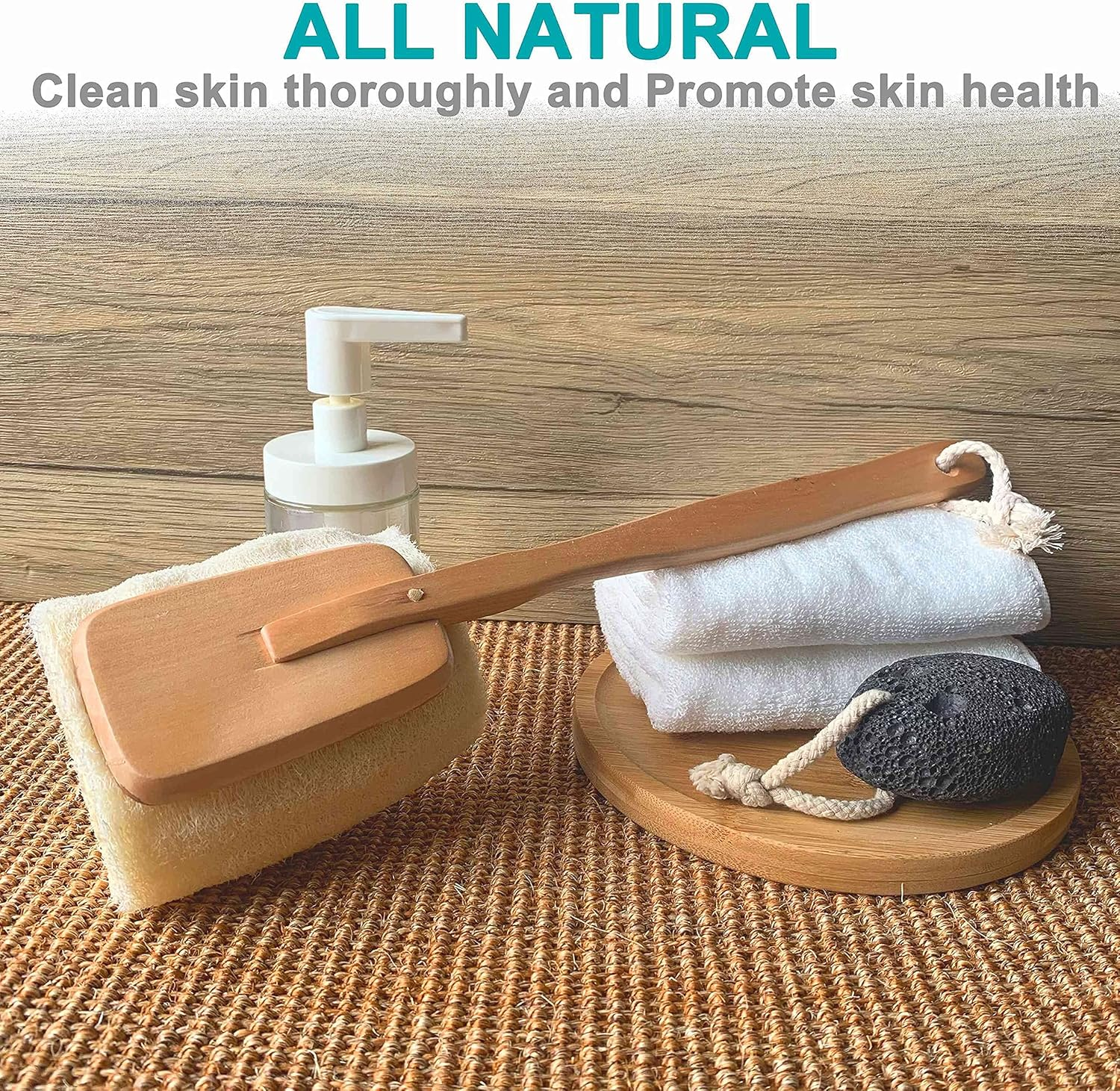 Natural Exfoliating Loofah Luffa Loofa Bath Brush on a Stick - with Long Wooden Handle Back Brush for Men & Women - Shower Sponge Body Back Scrubber Pack of 1 image number 2