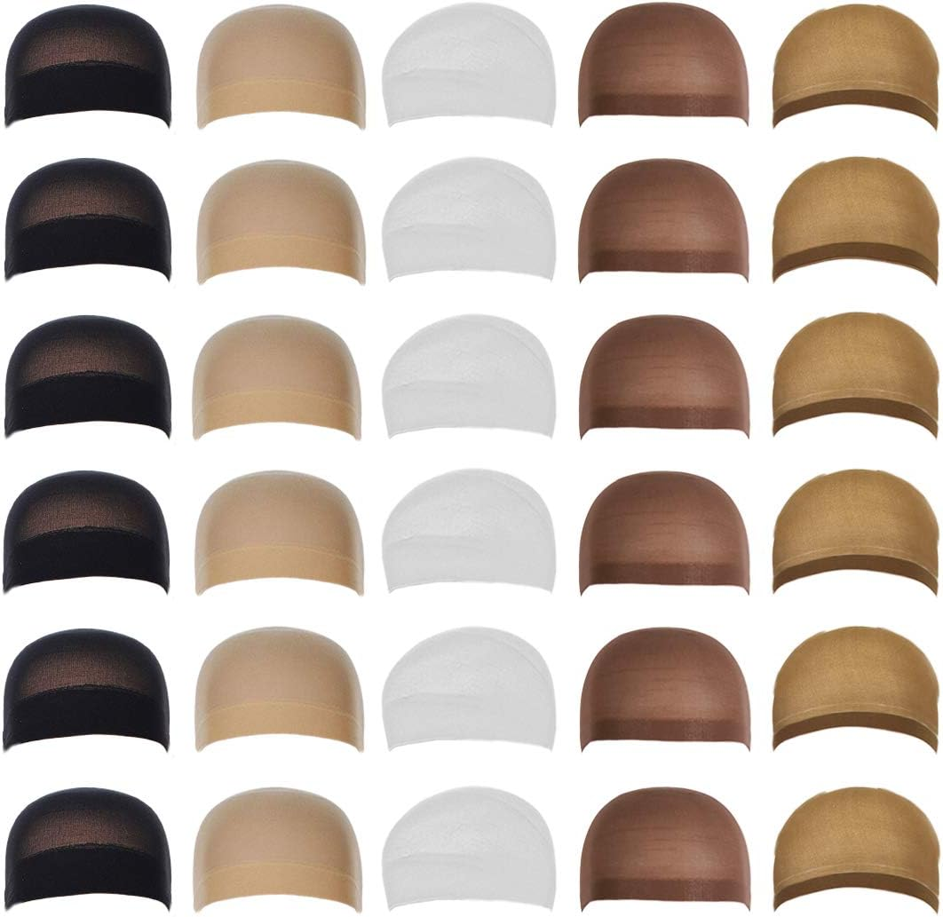 DEPHNARSA Stocking Wig Caps, 24 Pieces Stretchy Nylon Wig Caps Stocking Caps for Wigs Wig Caps for Women Men (E-Beige)