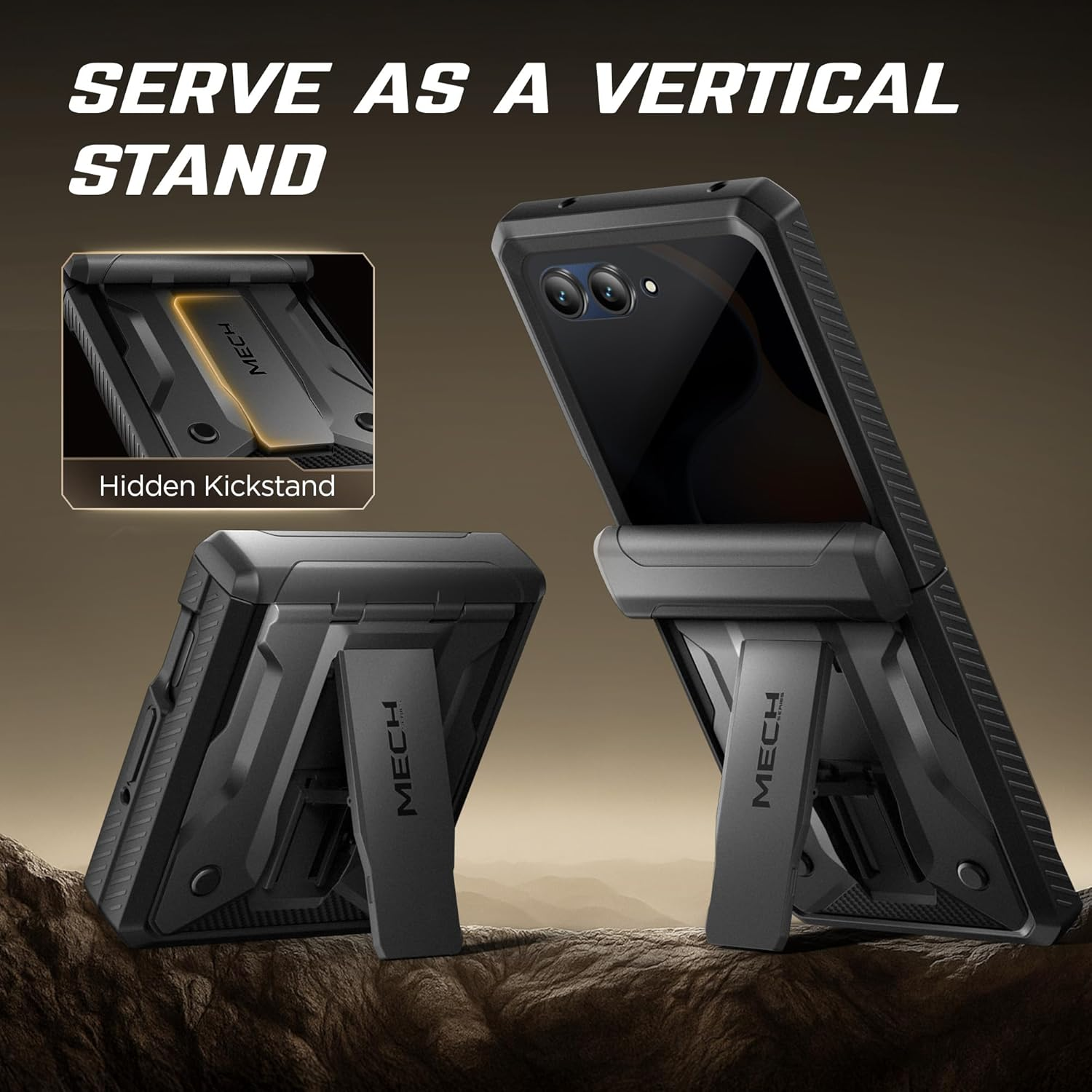 TONGATE for Motorola Razr 2025/Razr 2024 Case with Privacy Screen Protector, [Stand & Belt-Clip] [Hinge Protection Cover] [Anti-Slip], Full-Body Military Grade Protective Phone Case, Black - Black With Privacy Screen Protector image number 2