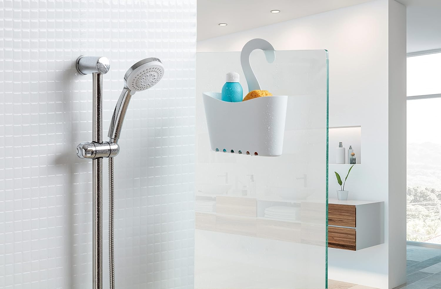 TATAY Hanging Shower Basket, Polypropylene, Multifunctional Basket, White, Dimensions: 25 X 9 X 28 Cm - Beige image number 4