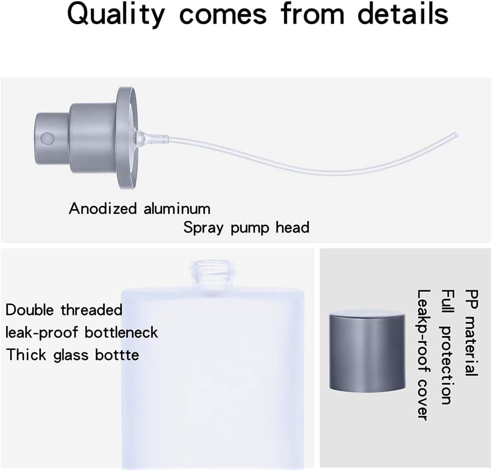 2 Pack 100Ml/3.38 Oz Empty Frosted Glass Spray Bottle Perfume Atomizer, Refillable Fine Mist Spray Empty Perfume Bottles with 4 Kinds of Perfume Dispenser (2 Pack 100Ml/3.38 Oz Frosted Bottles) image number 4