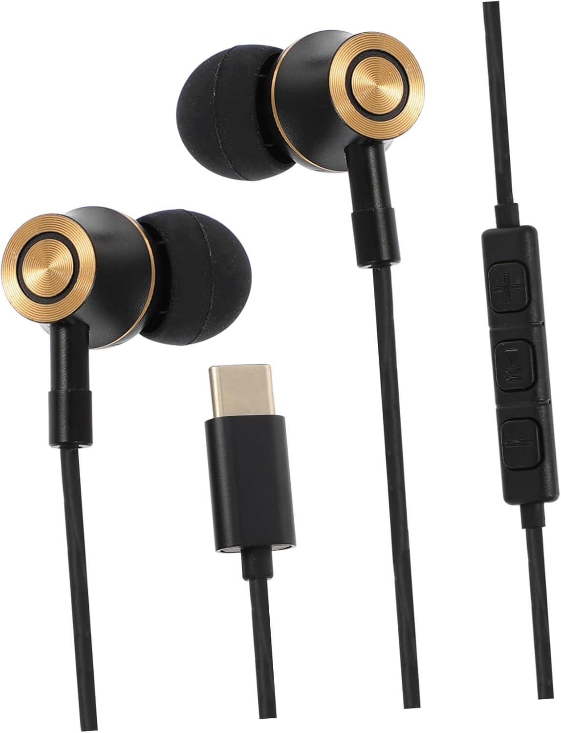 HEATSHAKING Usb-C In-Ear Earphones with Mic and Volume Control, Wired Stereo Type-C Headphones for Phone and Tablet, Metal Earbuds with Remote Black for Calls and Music