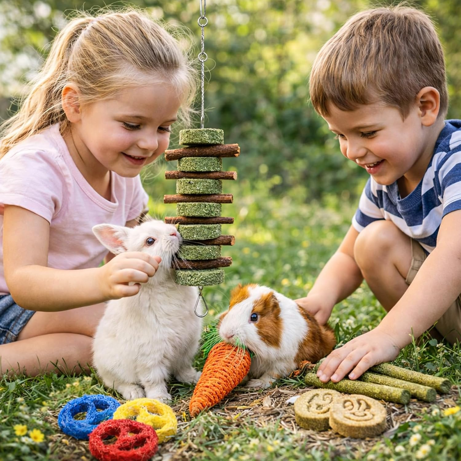 Grddaef Bunny Chew Toys for Teeth, Natural Rabbit Toys Apple Wood Grass Timothy Sticks Chew and Treat for Guinea Pigs Hamster Chinchillas (20 PCS) image number 1