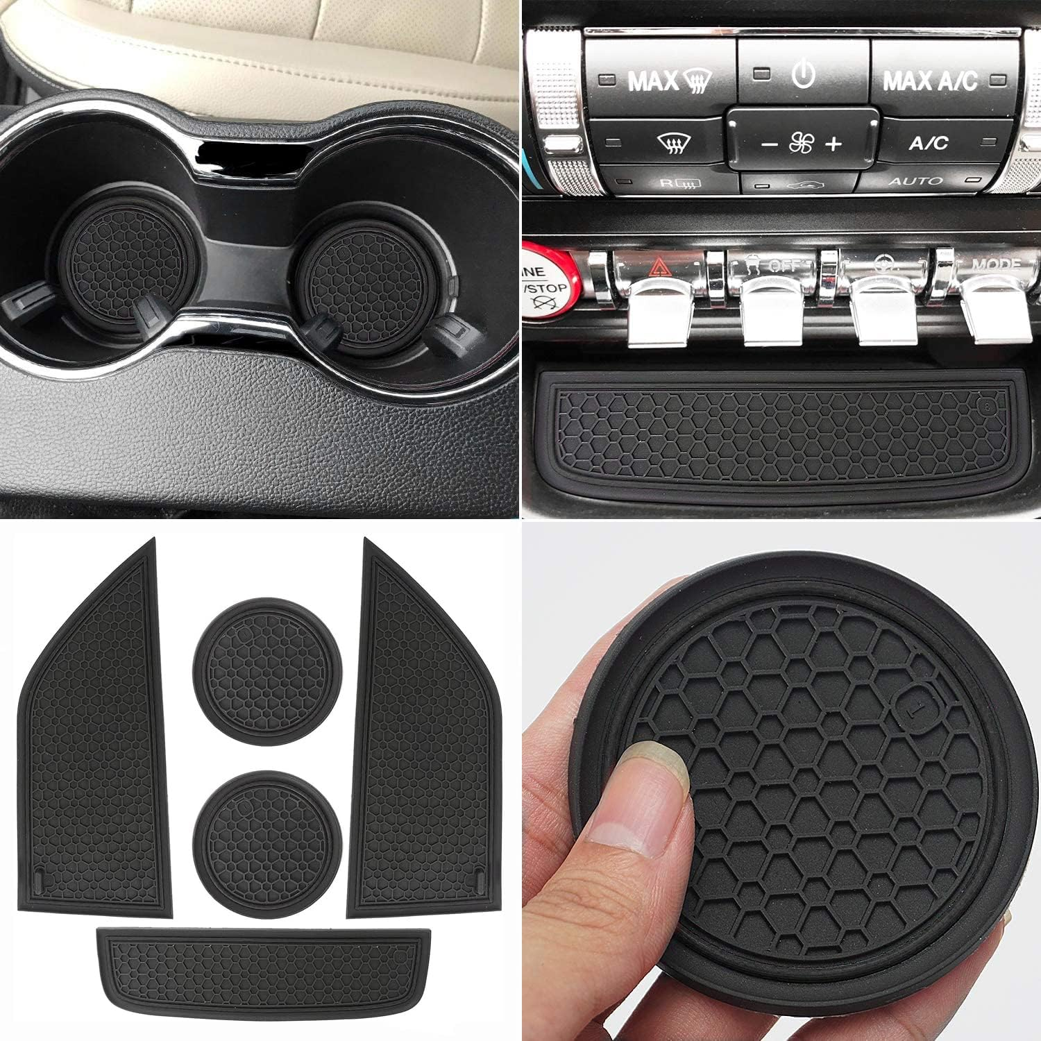 Auprite Non-Slip Mats for Mustang Accessories 2015-2023, Custom Fits Cup Holder Liners Mats Door Pocket Center Console Liners,5Pcs (Purple)