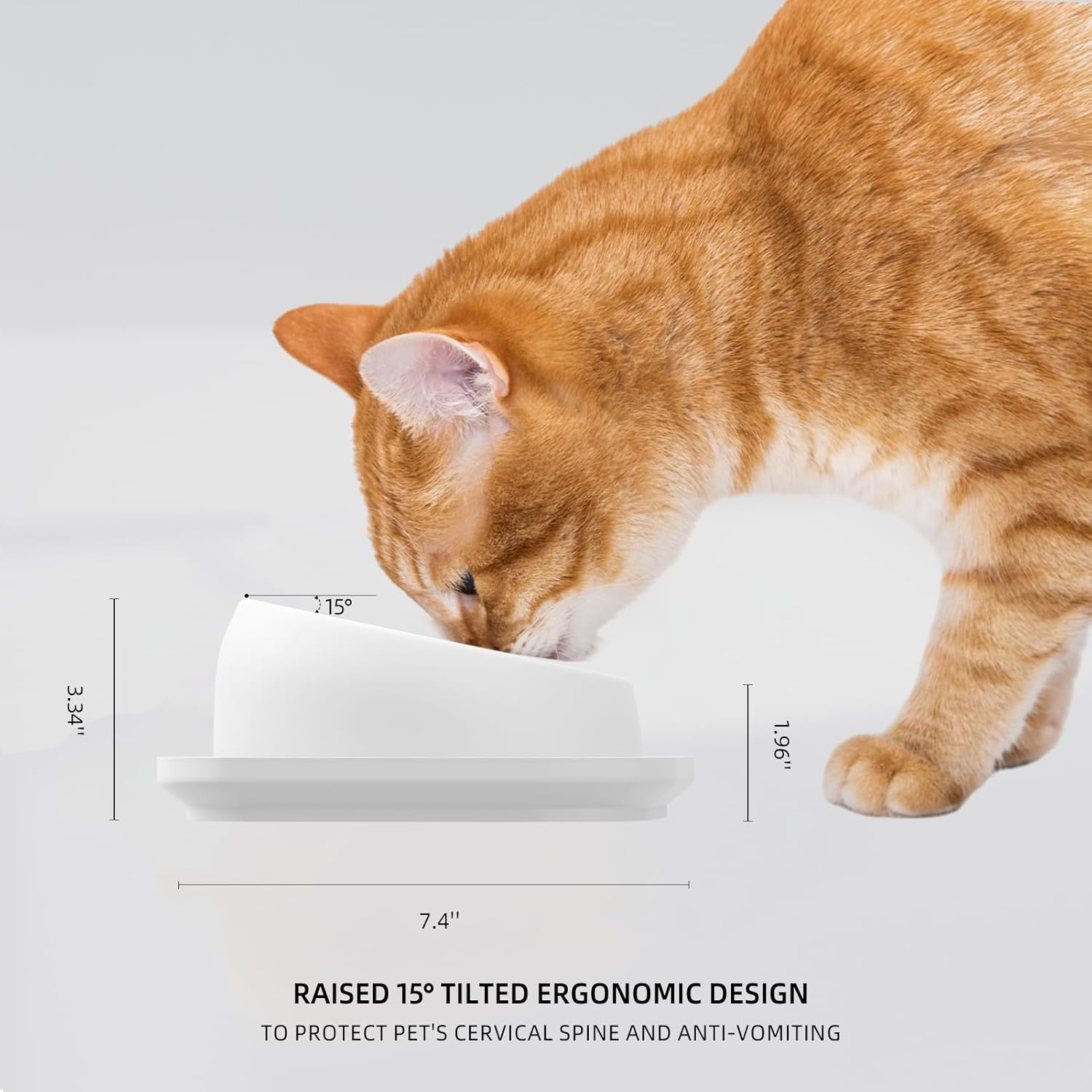 LINSHANMIN Cat Bowls Elevated Tilted Whisker Friendly, Cat Food Bowls for Indoor Cats, Shallow Cat Food Dishes Stainless Steel, Slanted Flat Plastic Feeder Elevated Angled Design.(White) - Orange image number 6