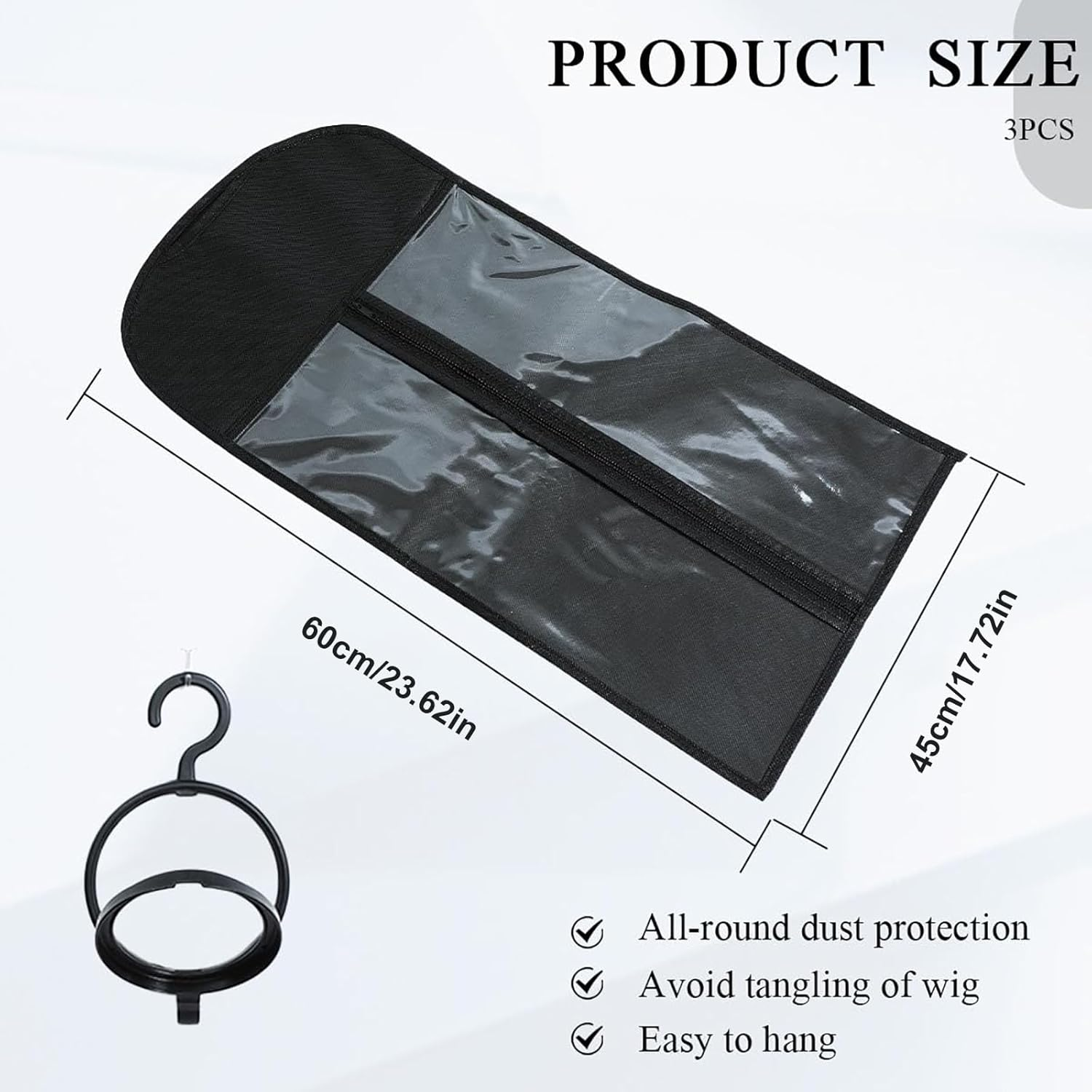 Wig Stand Dust-Proof Tangle-Proof Portable Transparent Wig Holder, Ideal for Safe Storage and Display of Wigs. Keep Your Accessories Tidy, Tangle-Free and Protected from Dust. Perfect for Travelling and Home Use. (Black) image number 4