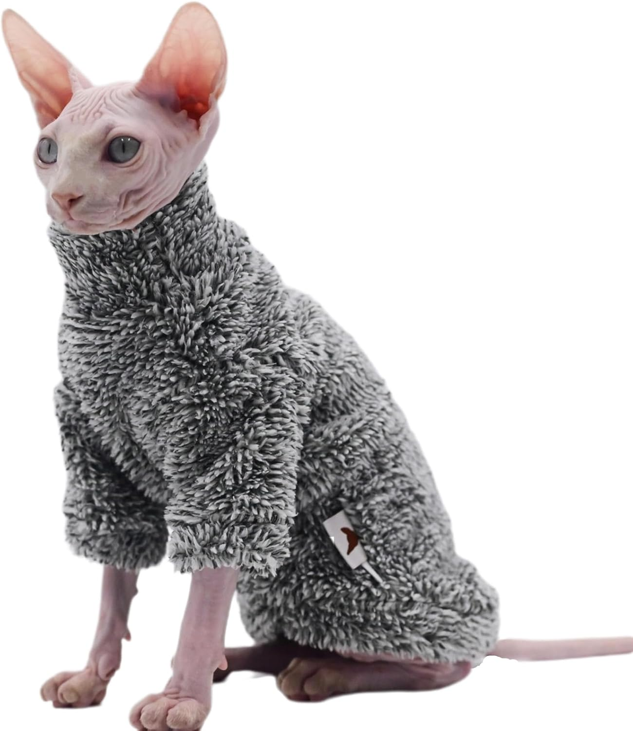 Hairless Cat Winter Coat Sphynx Cat Clothes Warm Soft Cat Jacket Plaid Cotton Hairless Cat Costumes with Zipper Cute Kittens Jumpsuit image number 2