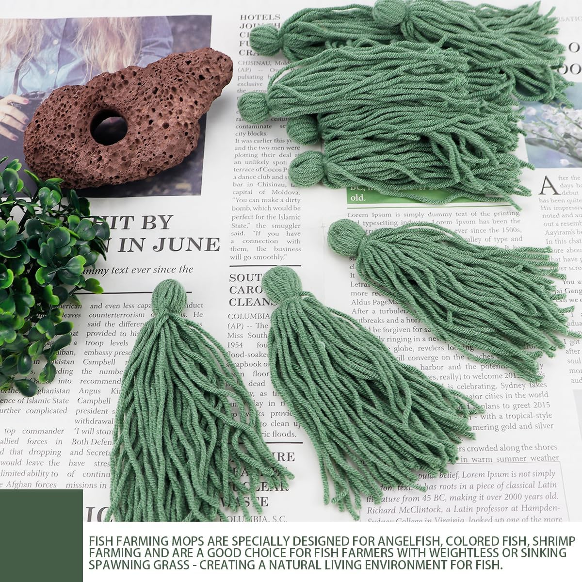 10PCS Fish Spawning Mops Fish Tank Spawning Mop Bionic Water Plants Fake Aquarium Plants Bunched for Egg Laying Aquatic Pet Breeding Mop Safe Baby Fish Hideout Decorative Aquarium Grass image number 3