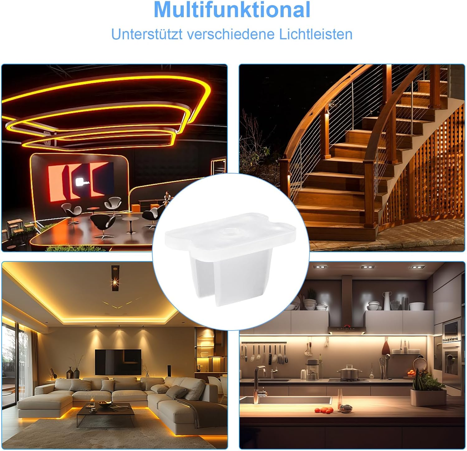 VOSSOT Pack of 50 Waterproof LED Light Strip Clips, Mounting Bracket Clips, Suitable for 5 Mm to 6 Mm Silicone LED Strip Holder, Includes Screws, Translucent image number 1