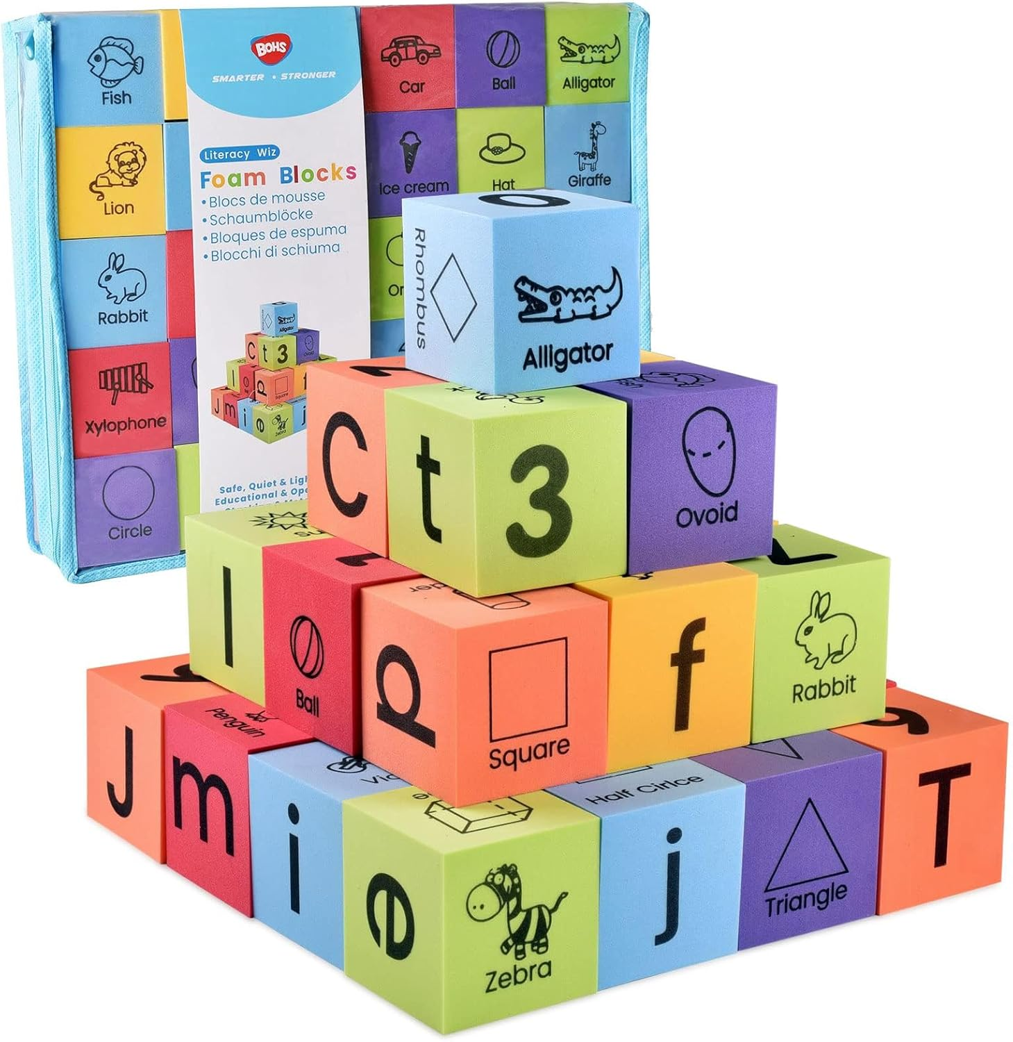 BOHS Foam Learning Blocks - Number,Alphabet,Shapes,Sight Words - Quiet,Safe and Soft Stacking Toys for Toddlers,30Pcs image number 1