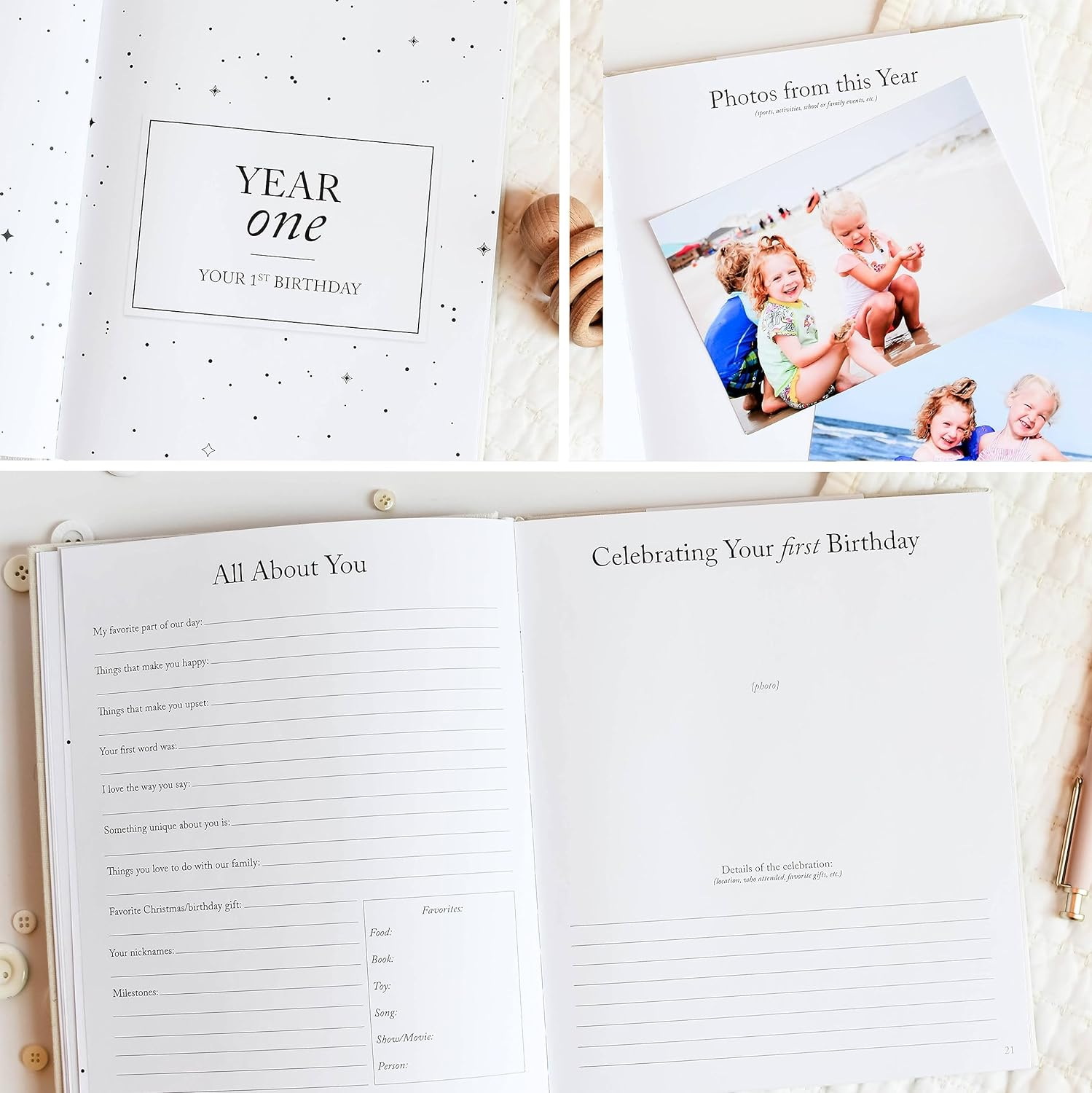 DUNCAN & STONE PAPER CO. Childhood Memory Book (Cream, 175 Pages) - Pregnancy to Year Eighteen Memory Journal for Parents