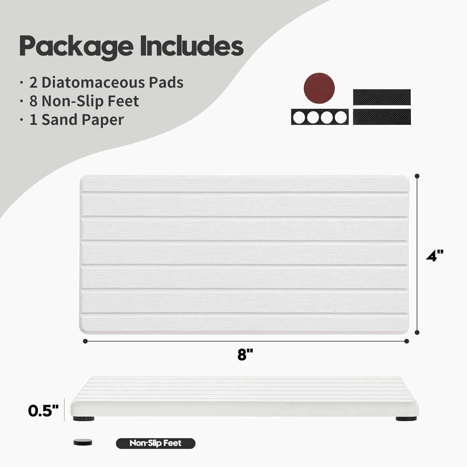 2PCS Water Absorbing Stone Drying Tray Mat for Bathroom Sink & Kitchen Counter Faucet Organizer Decor, Quick Dry Dish Soap Dispenser Sponge Holder, Vanity Sink Caddy Bar Coaster,White-8"*3.8" image number 6