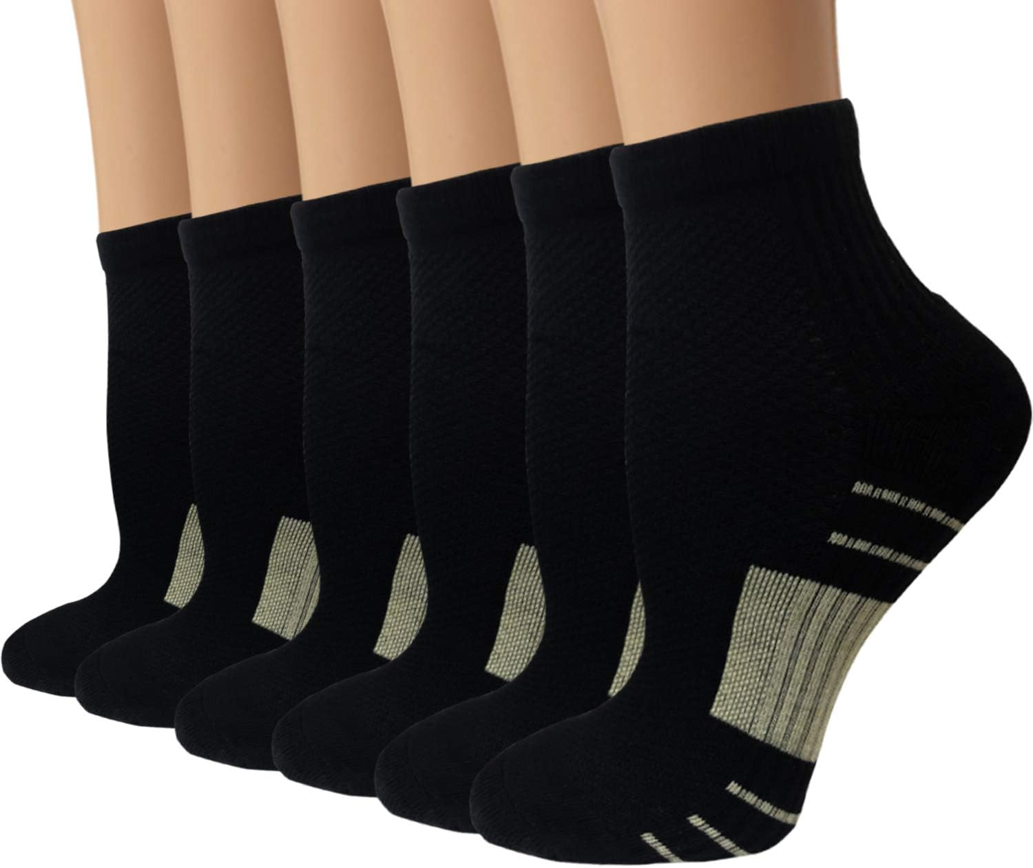 Copper Plantar Fasciitis Running Compression Socks for Men & Women - 6 Pairs Copper Infused Ankle Socks for Athletic&Travel - - Small/Medium image number 1