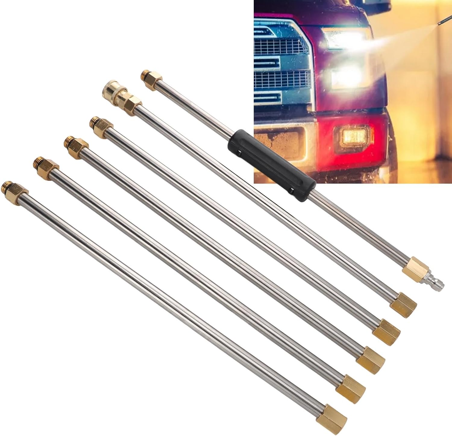 90 Inch Pressure Washer Extension Wand Rod, Power Washer Lance with 1/4 Inch Quick Connect, for Roof, 6Pcs with Stainless Steel and Brass Construction image number 4
