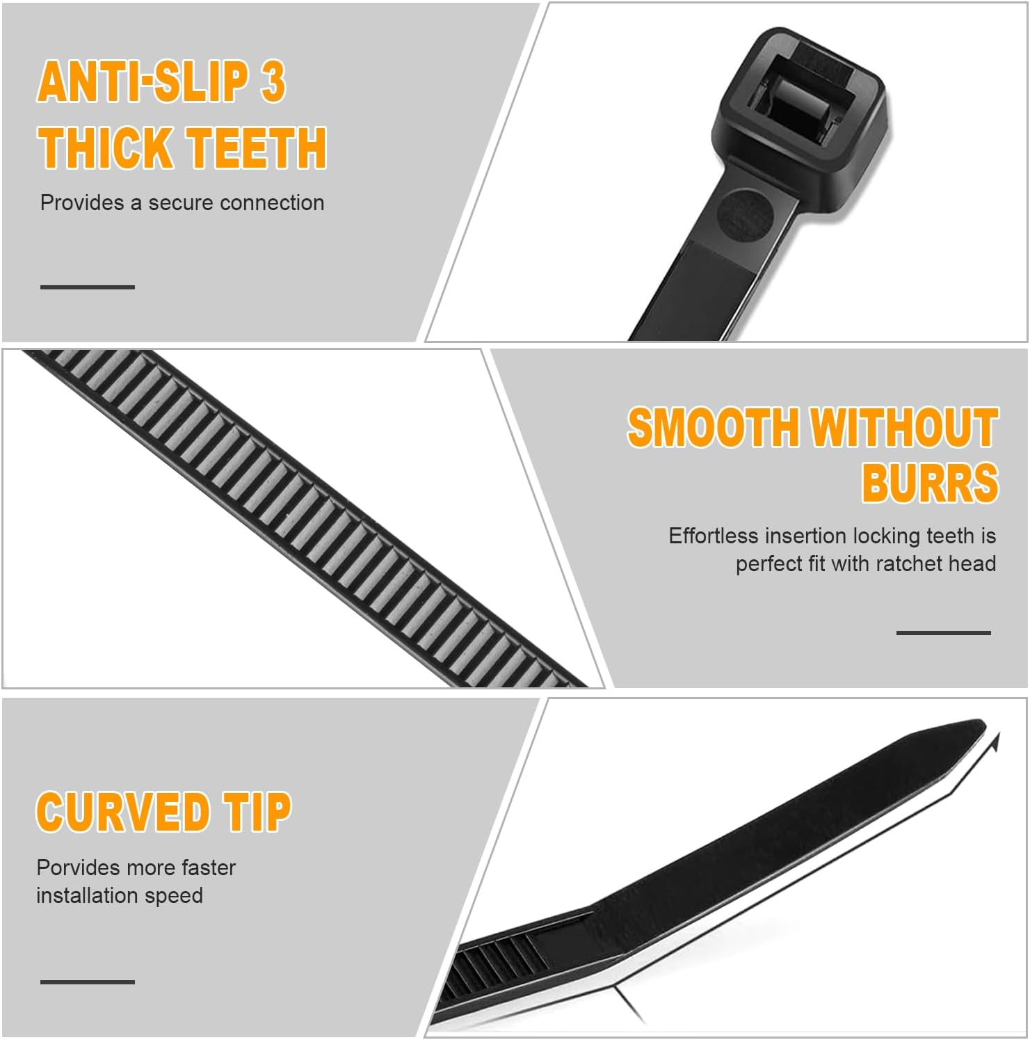 RAZCC 1200Pcs Black Cable Zip Ties 12 Inch, Heavy Duty Plastic Nylon Tie Wraps with 50Lb Tensile Strength for Indoor & Outdoor image number 4