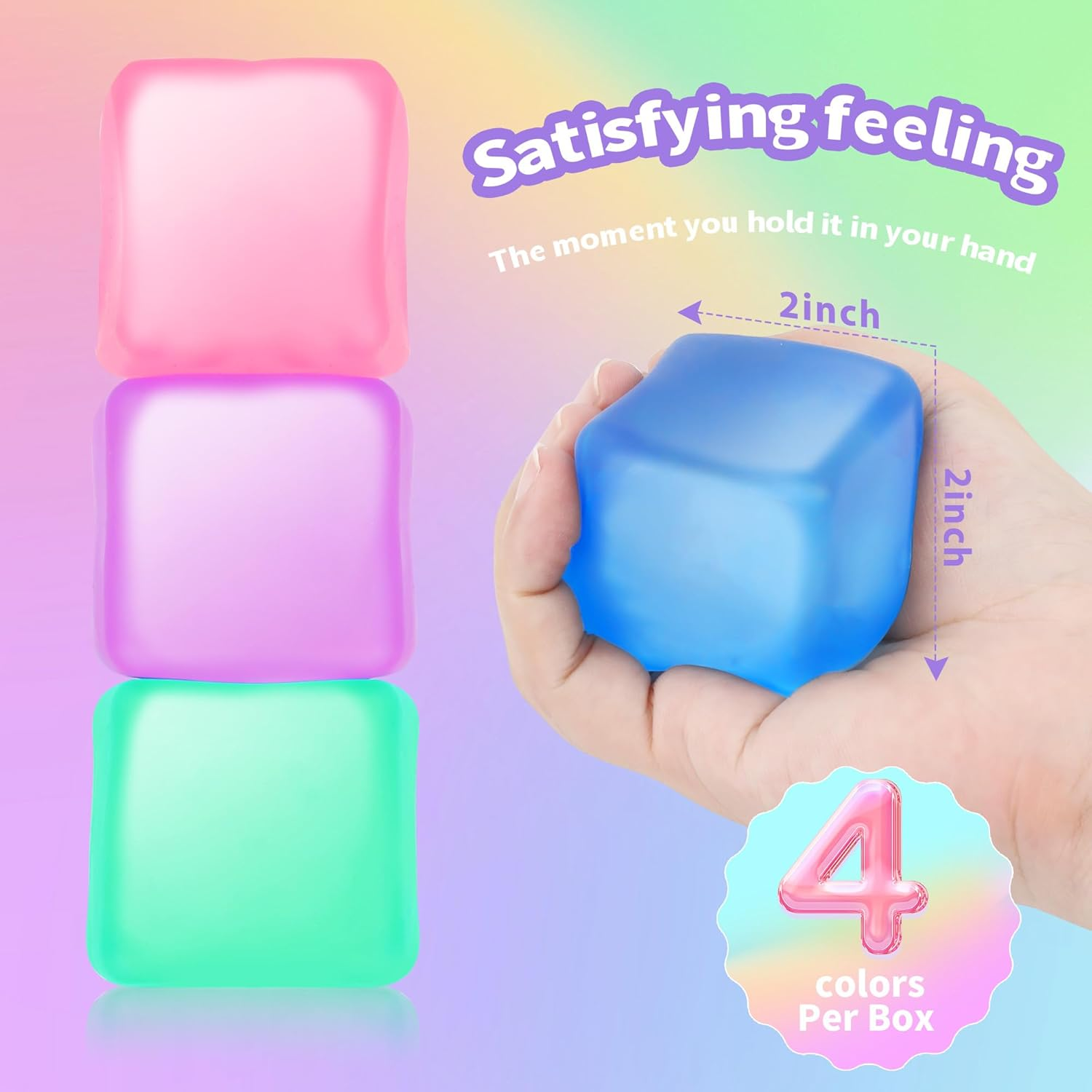 Nice Stress Cube,Ice Cube Fidget Toy 4Pack, Cube Squishies Anxiety Stress Relief with Thick Substance,Fidgets for Classroom,Ice Cube Stress Balls for Adults Kids Children Teens image number 4