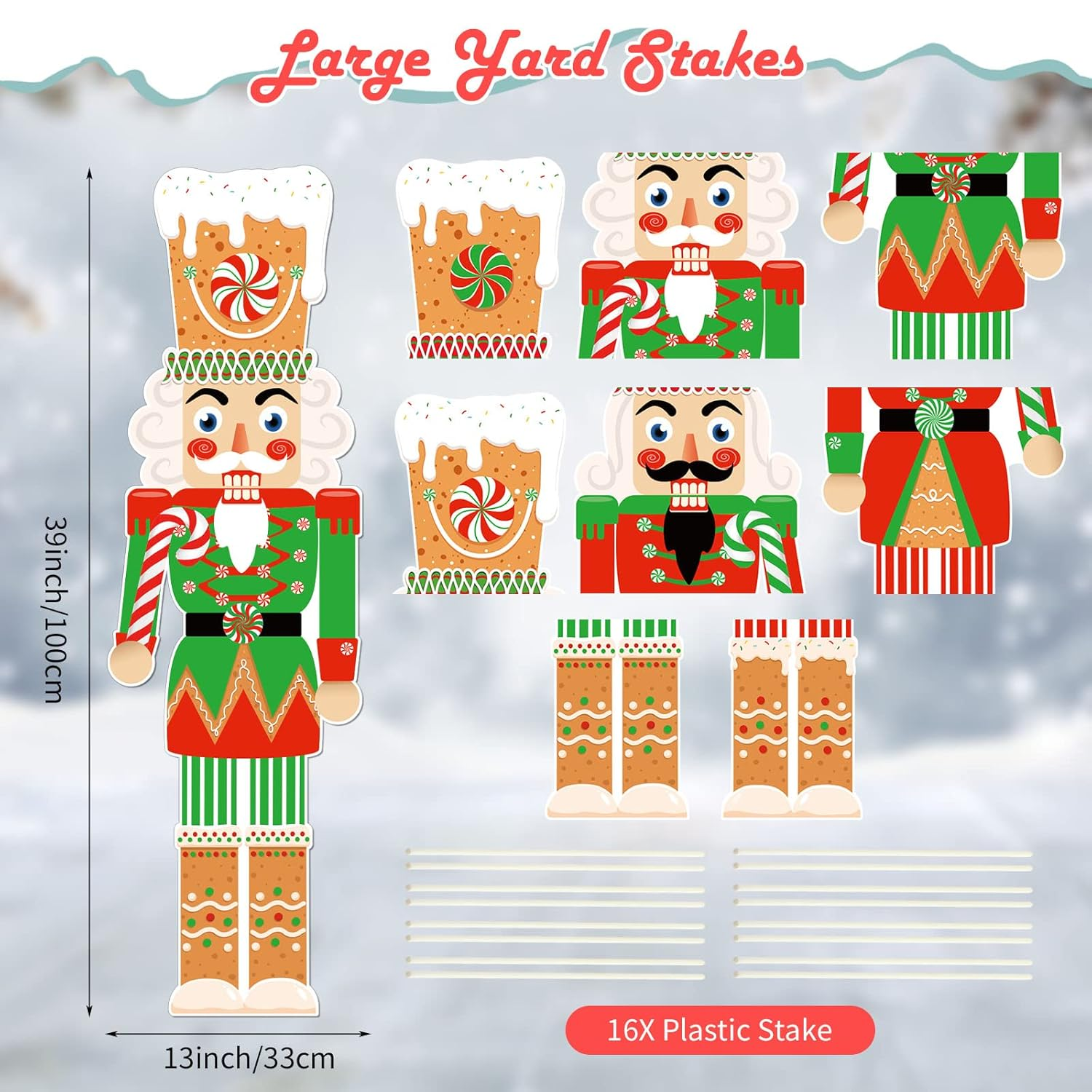 Capoda 2 Pcs Classic Multicolor Plastic Nutcracker Christmas Yard Signs, 39 X 13 Inches, Includes 16 Plastic Stakes image number 6