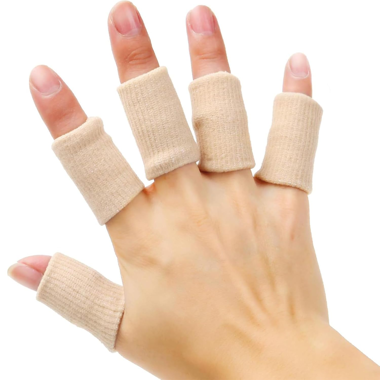 Yeanifeana 10-Pcs Finger Compression Sleeves, Breathable Support Brace for Arthritis, Sports Injury Protection, Anti-Slip Design for Basketball, Tennis, Cricket & Daily Use (Beige) image number 3