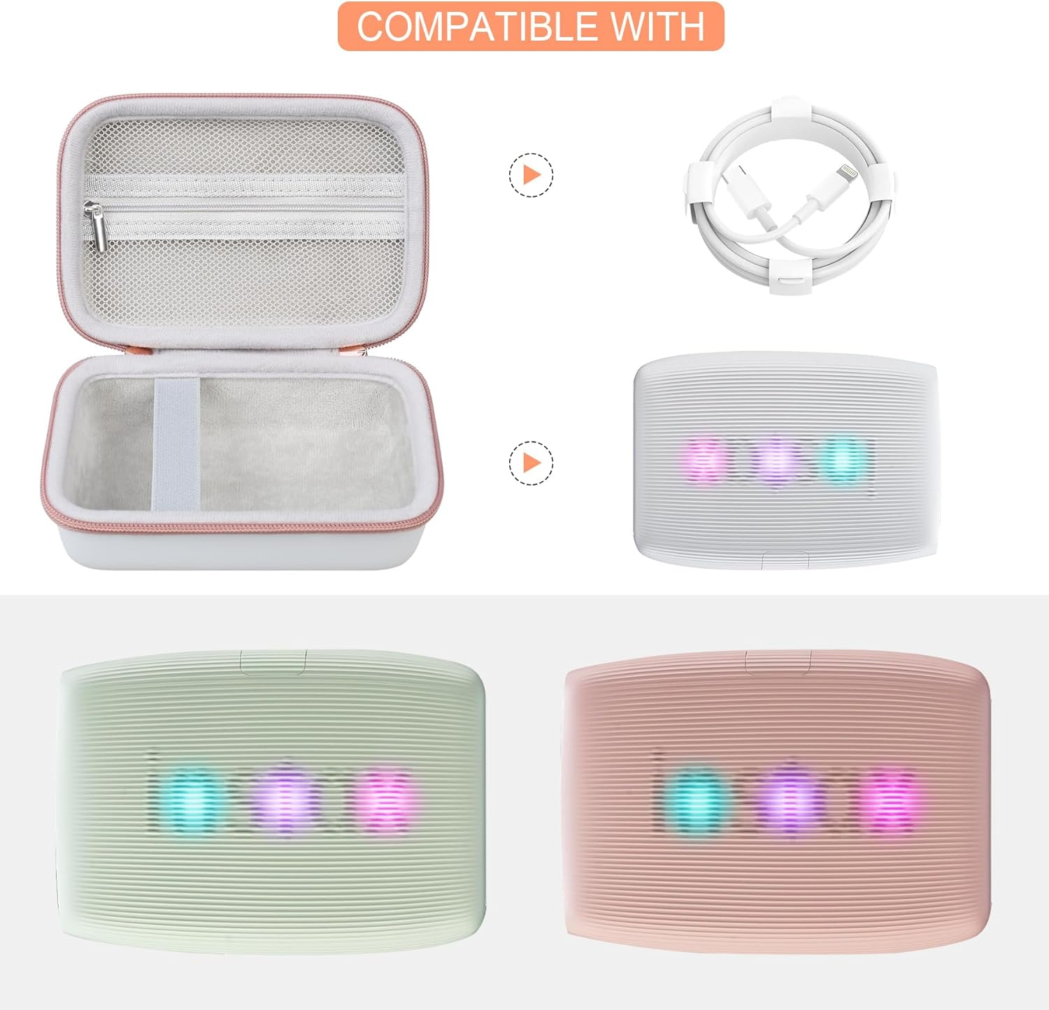 Supmay Hard Carrying Case for Fujifilm Instax Mini Link 3/2 Smartphone Printer, Travel Storage Case with Mesh Pocket for USB Cable, Instax Mini Film, White