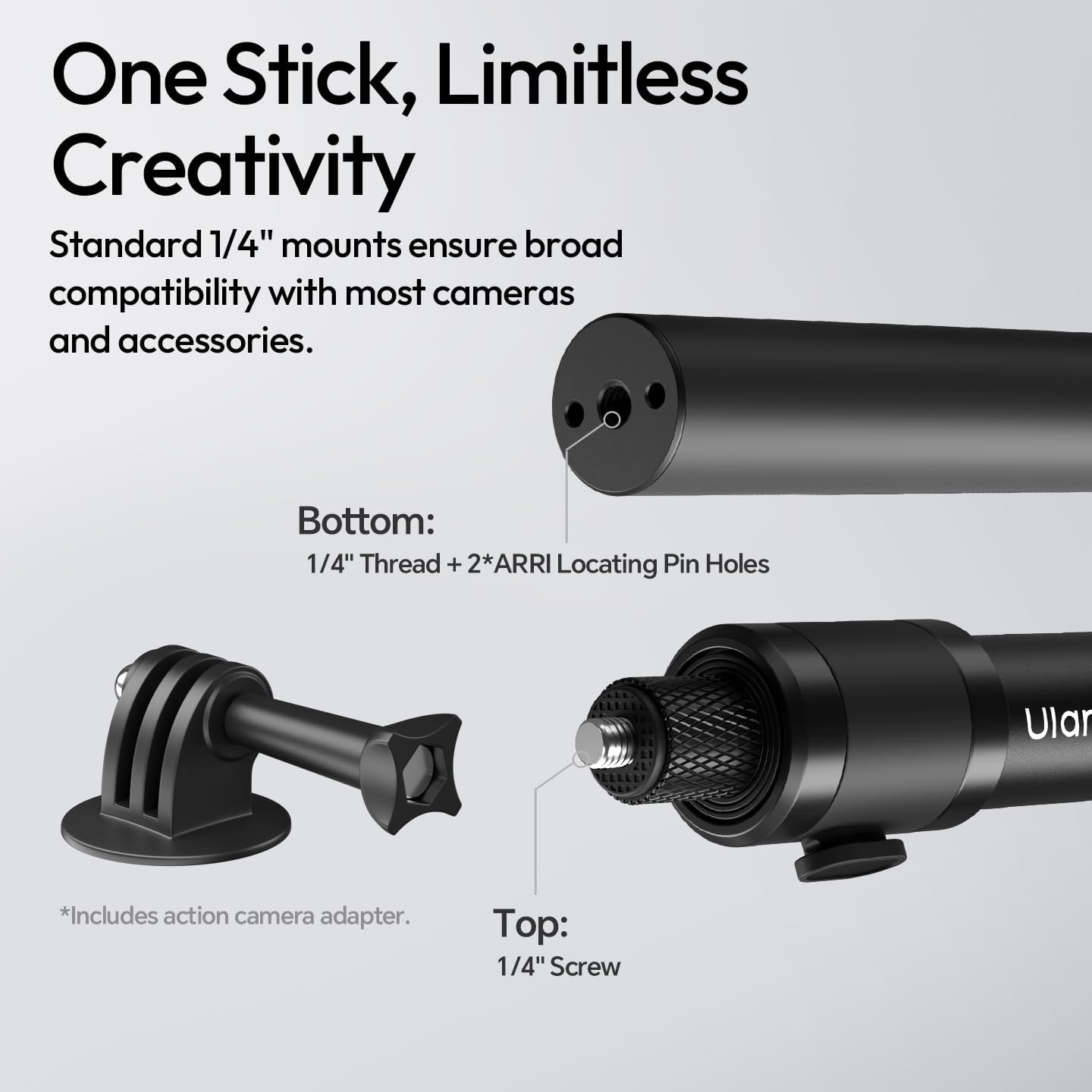 ULANZI VL04 Invisible Selfie Stick - 114CM Extension Pole with Velcro Strap, Universal 1/4" Mount & ARRI Pins, Compatible with Insta360 X5/X4/X3/Ace Pro/Gopro Hero 13-5/DJI OSMO Pocket 3/Xtra image number 1