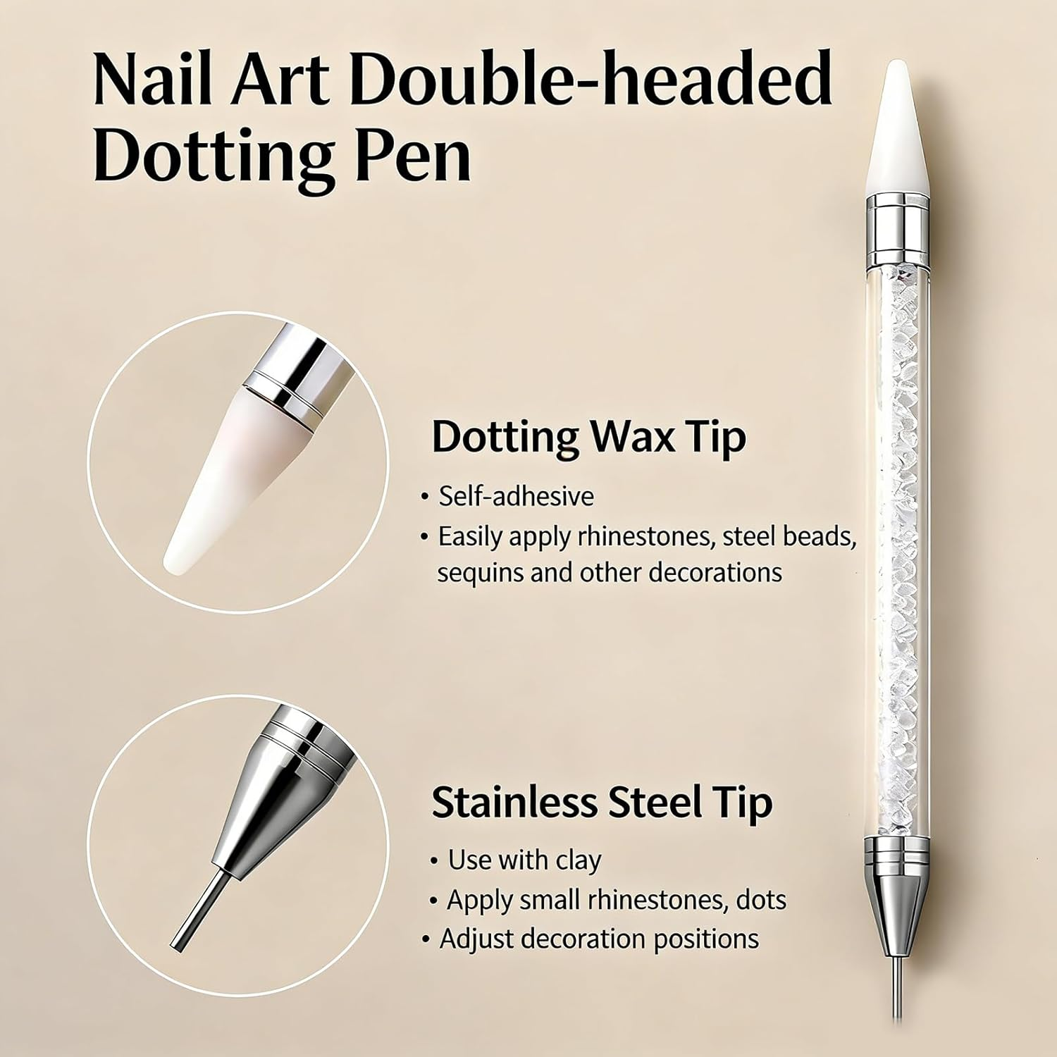 JANGJANG 2 Pcs Rhinestone Picker Tool Set, Acrylic Handle Bedazzler Kit, Dual-Ended Nail Art Tools with 4 Wax Tips and 1 Tweezer, DIY Nail Accessories for Rhinestones Application and Design image number 6