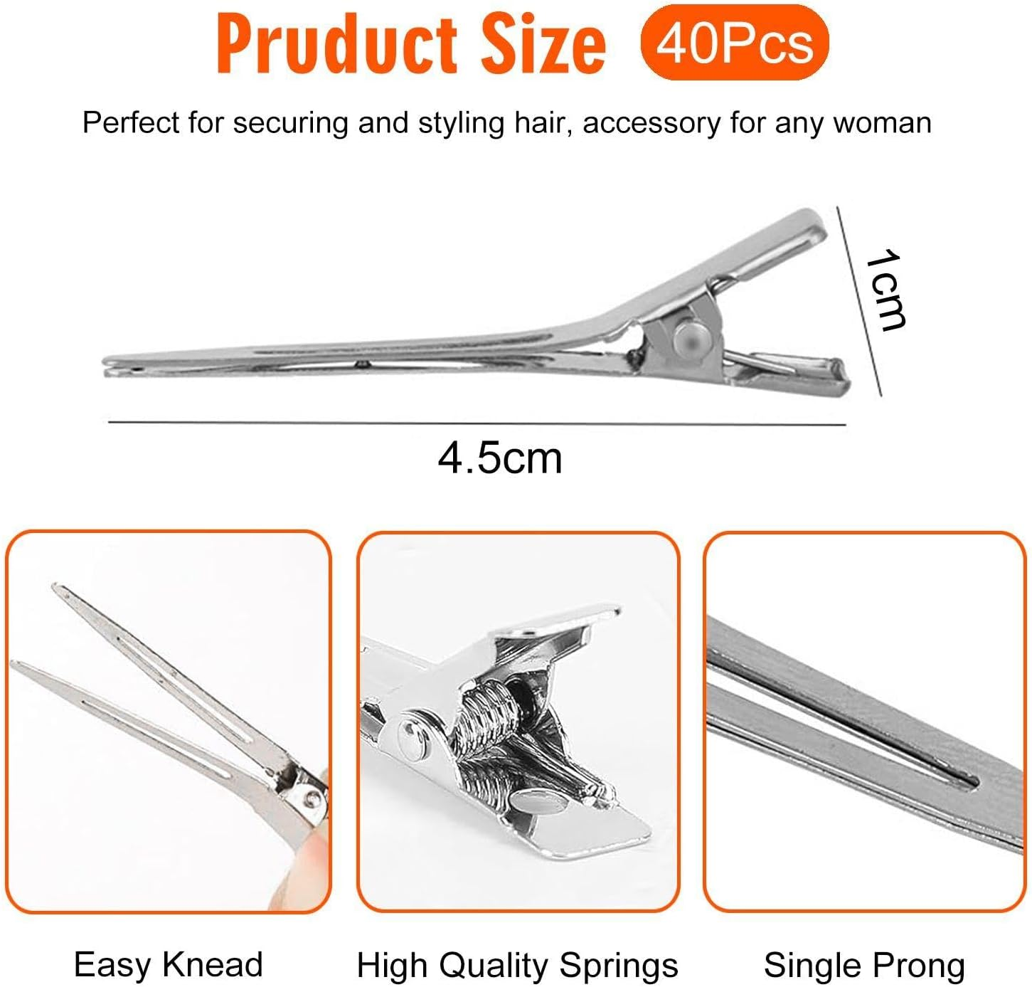 40 Pieces Pony Crocodile Hair Clips, Classic Silver Metal Clips, Simple and Fashionable Hair Accessories, Firm and Non-Sliding and Women'S Hairstyle Decoration image number 5